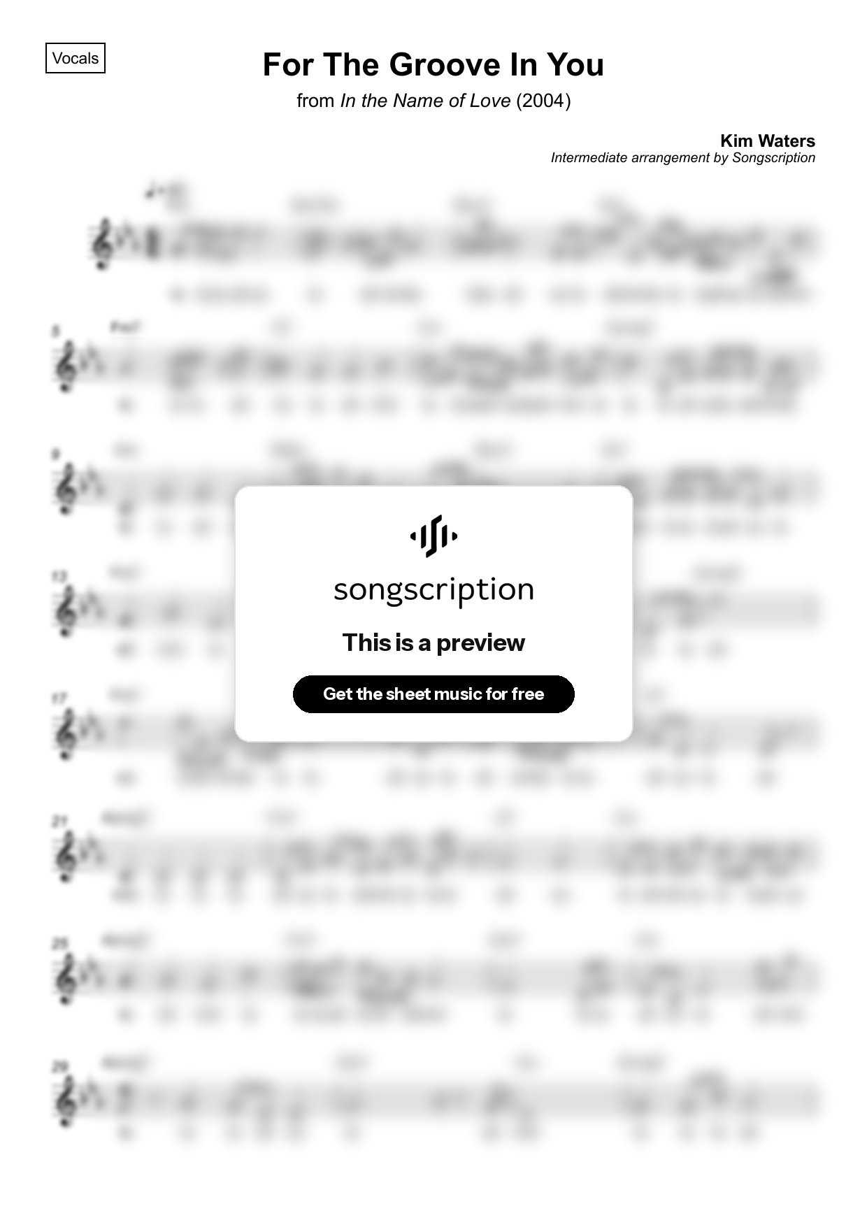 Intermediate Vocals Sheet Music for "For The Groove In You" by Kim Waters