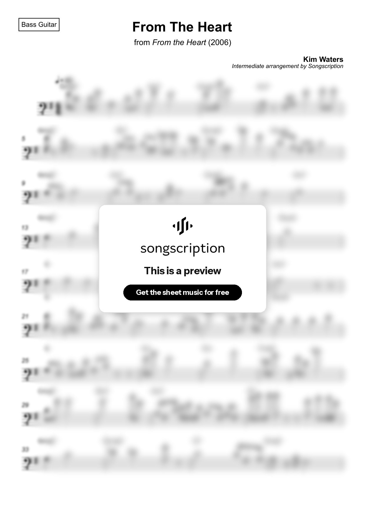 Intermediate Bass Guitar Sheet Music for "From The Heart" by Kim Waters