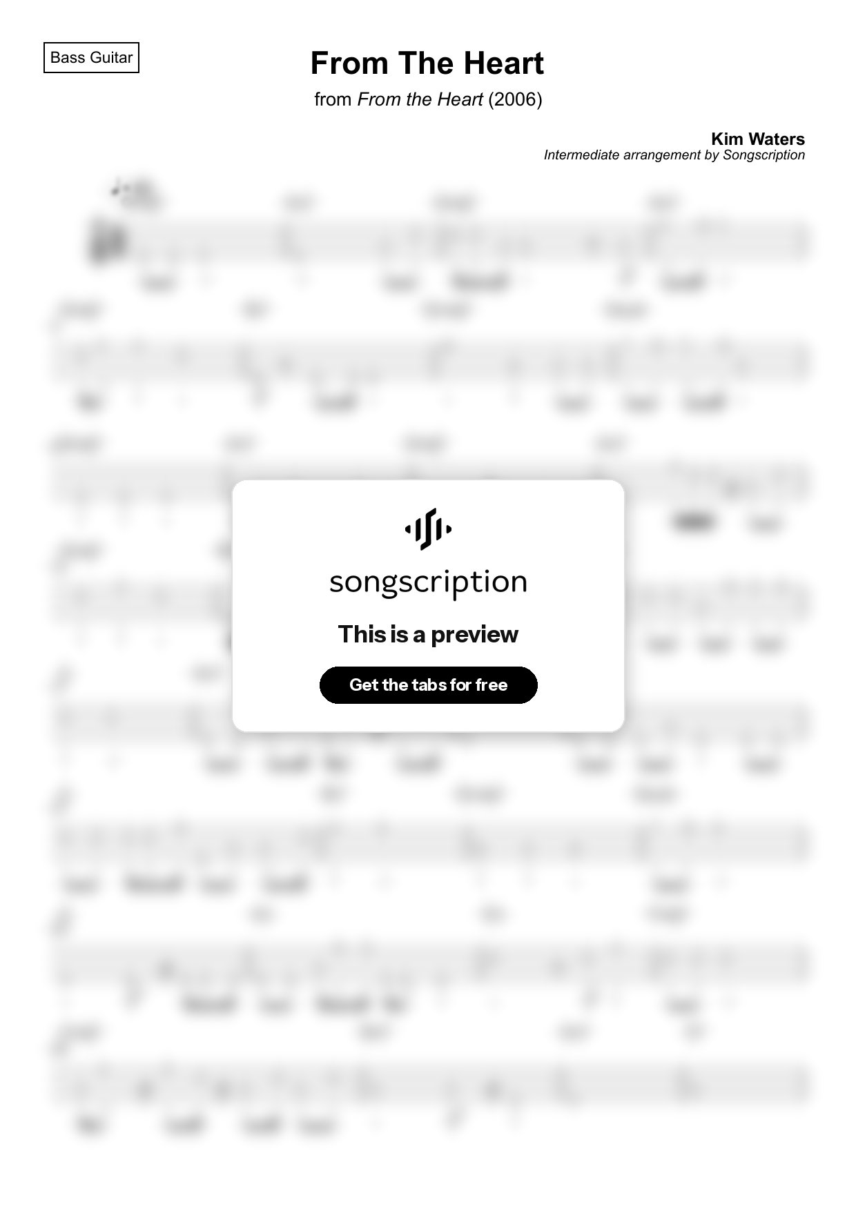 Intermediate Bass Guitar Tabs for "From The Heart" by Kim Waters