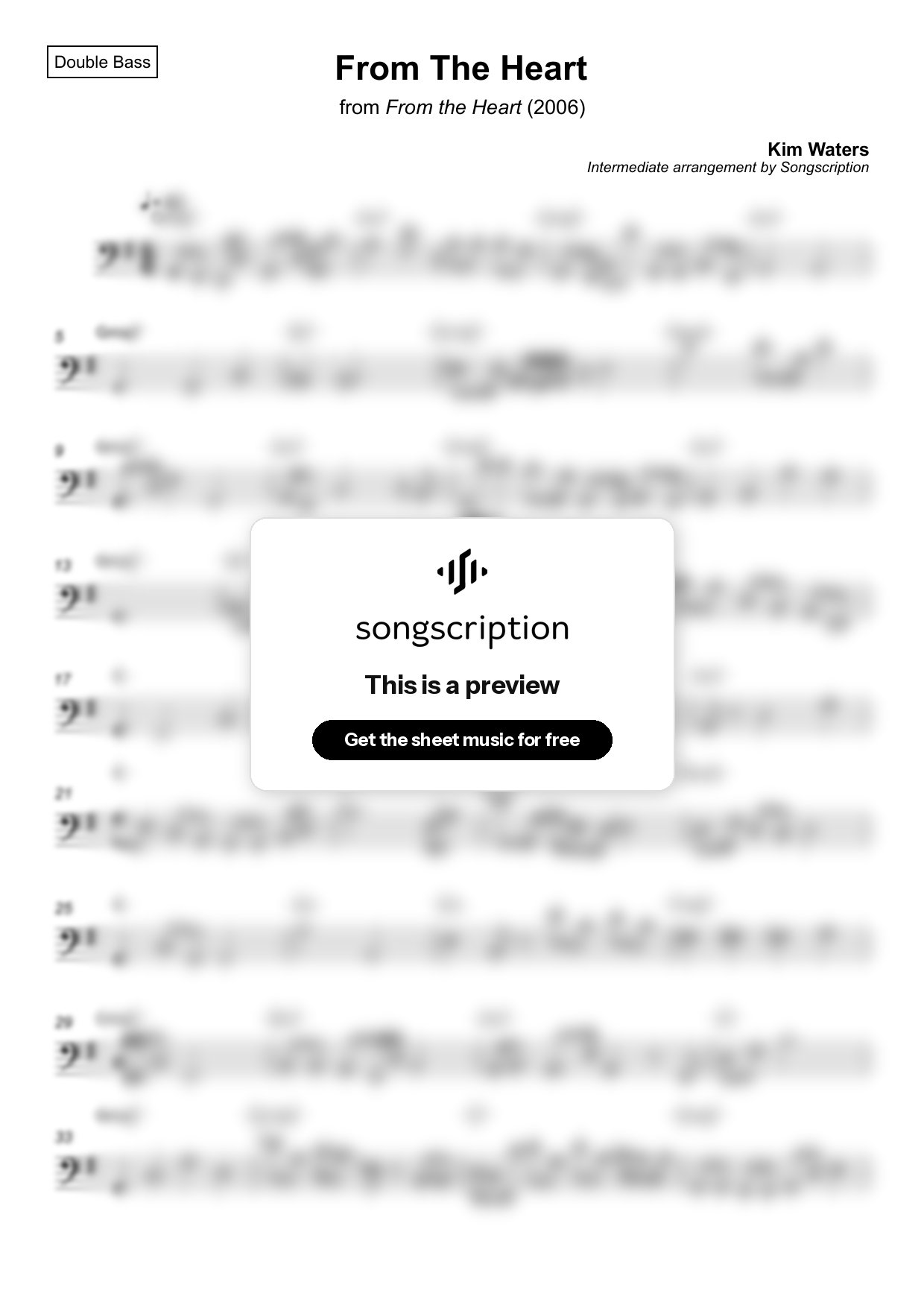 Intermediate Double Bass Sheet Music for "From The Heart" by Kim Waters