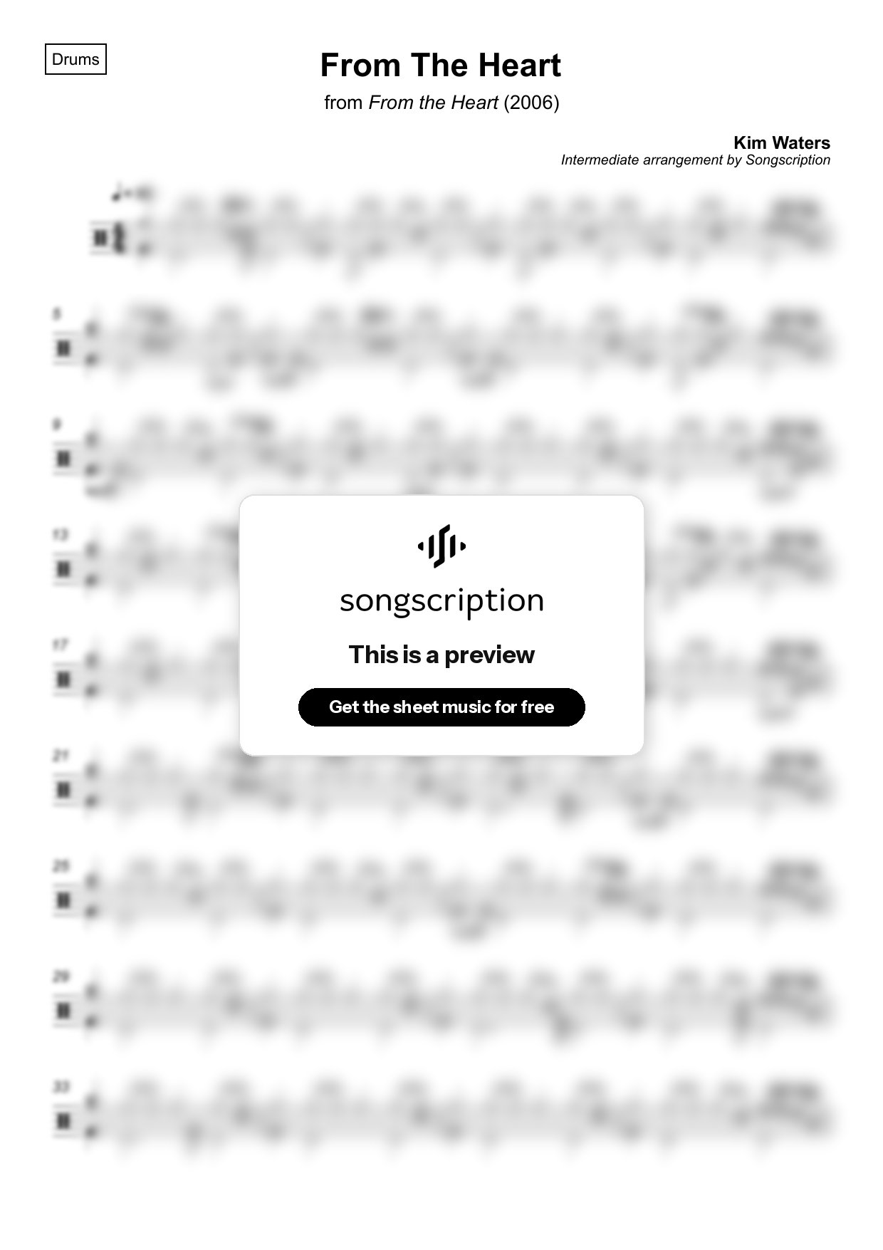 Intermediate Drums Sheet Music for "From The Heart" by Kim Waters