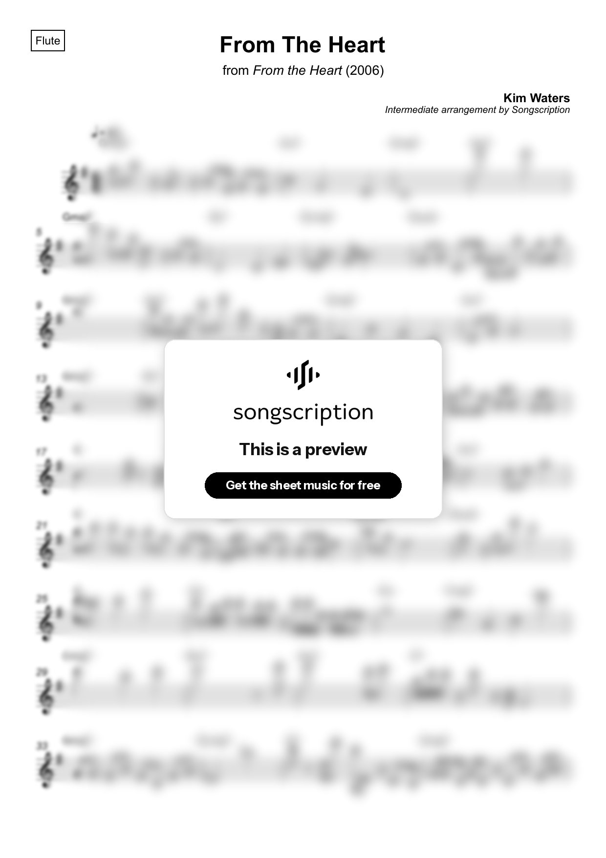 Intermediate Flute Sheet Music for "From The Heart" by Kim Waters