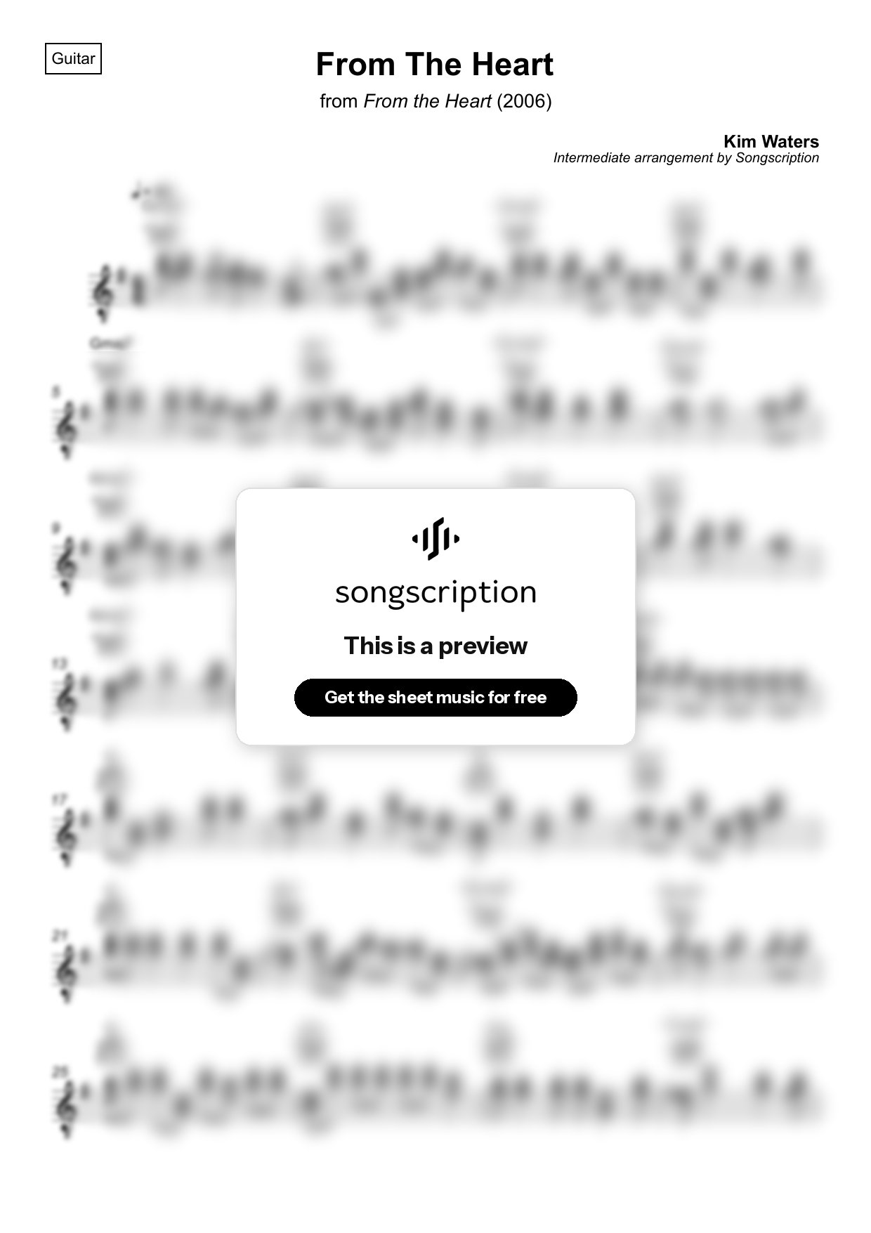 Intermediate Acoustic Guitar Sheet Music for "From The Heart" by Kim Waters