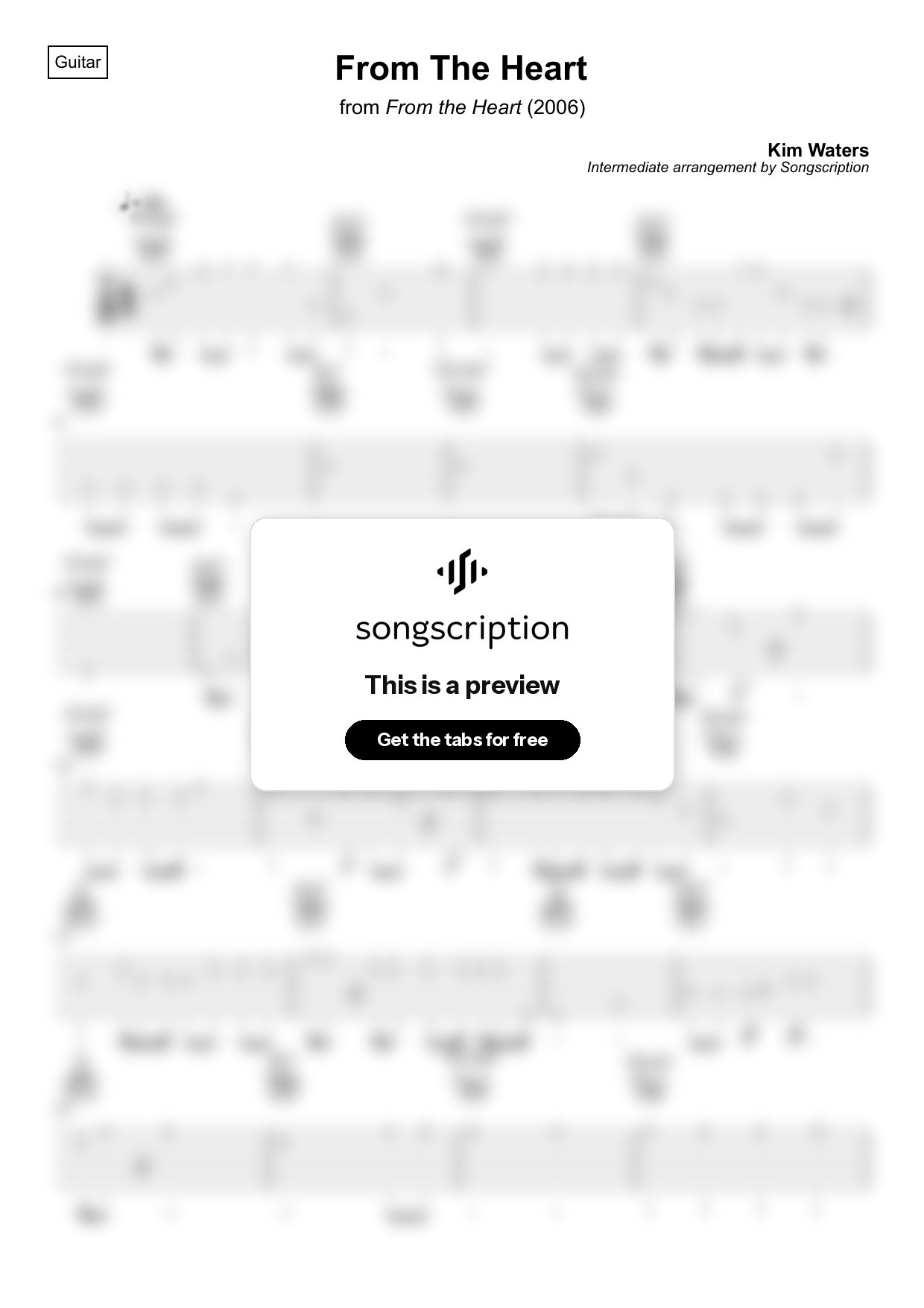 Intermediate Acoustic Guitar Tabs for "From The Heart" by Kim Waters