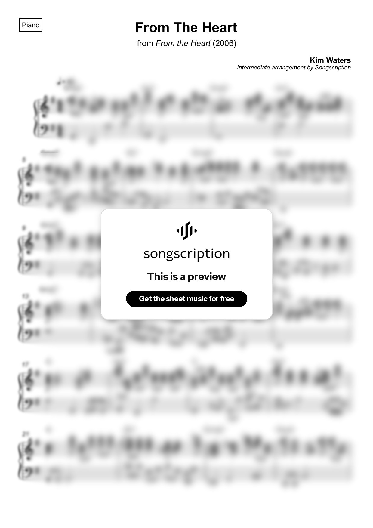 Intermediate Piano Sheet Music for "From The Heart" by Kim Waters