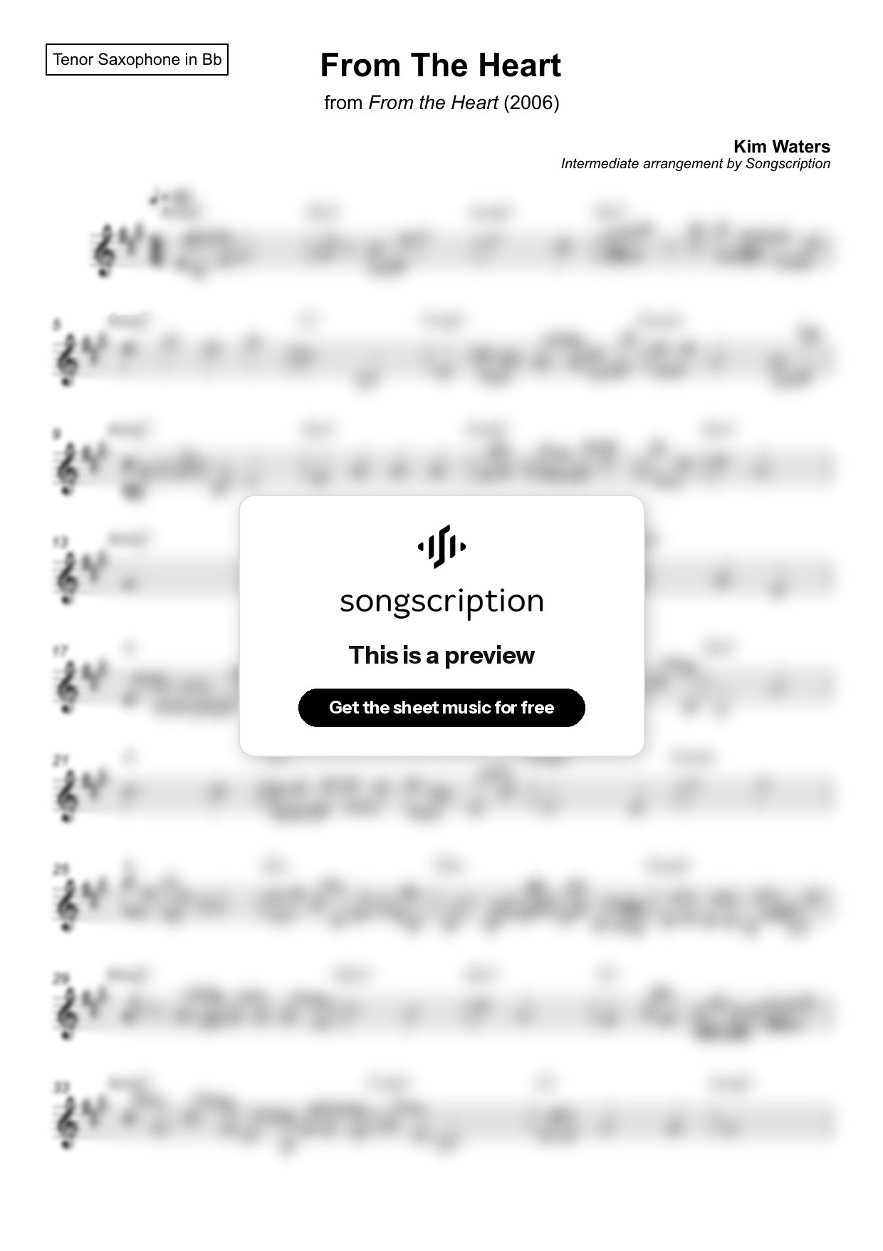 Intermediate Tenor Sax Sheet Music for "From The Heart" by Kim Waters