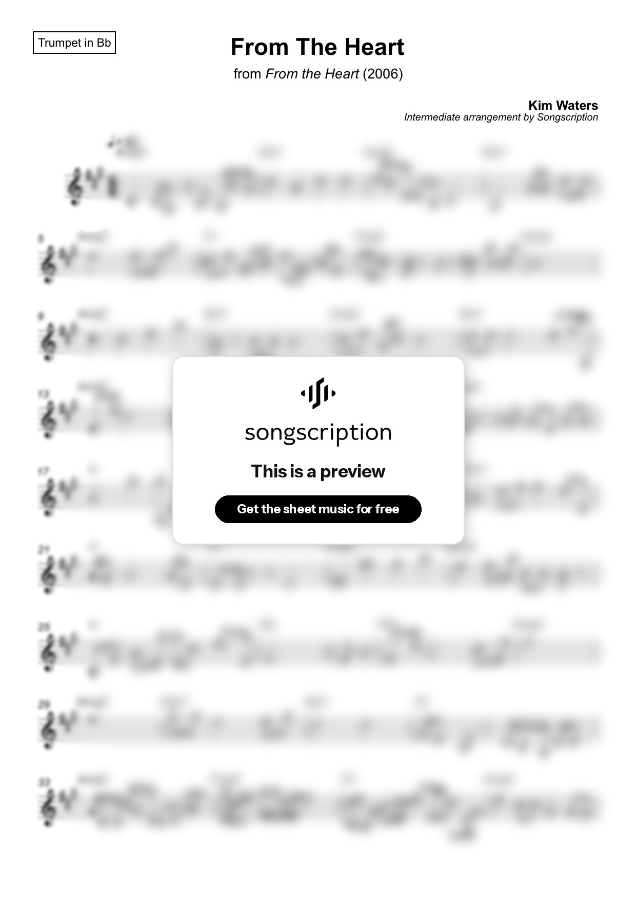 Intermediate Trumpet Sheet Music for "From The Heart" by Kim Waters