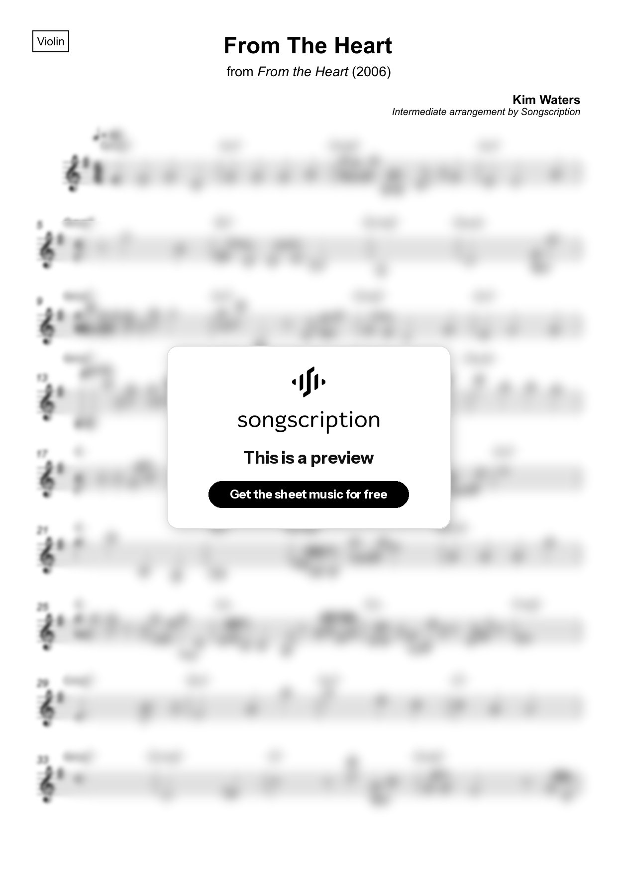 Intermediate Violin Sheet Music for "From The Heart" by Kim Waters