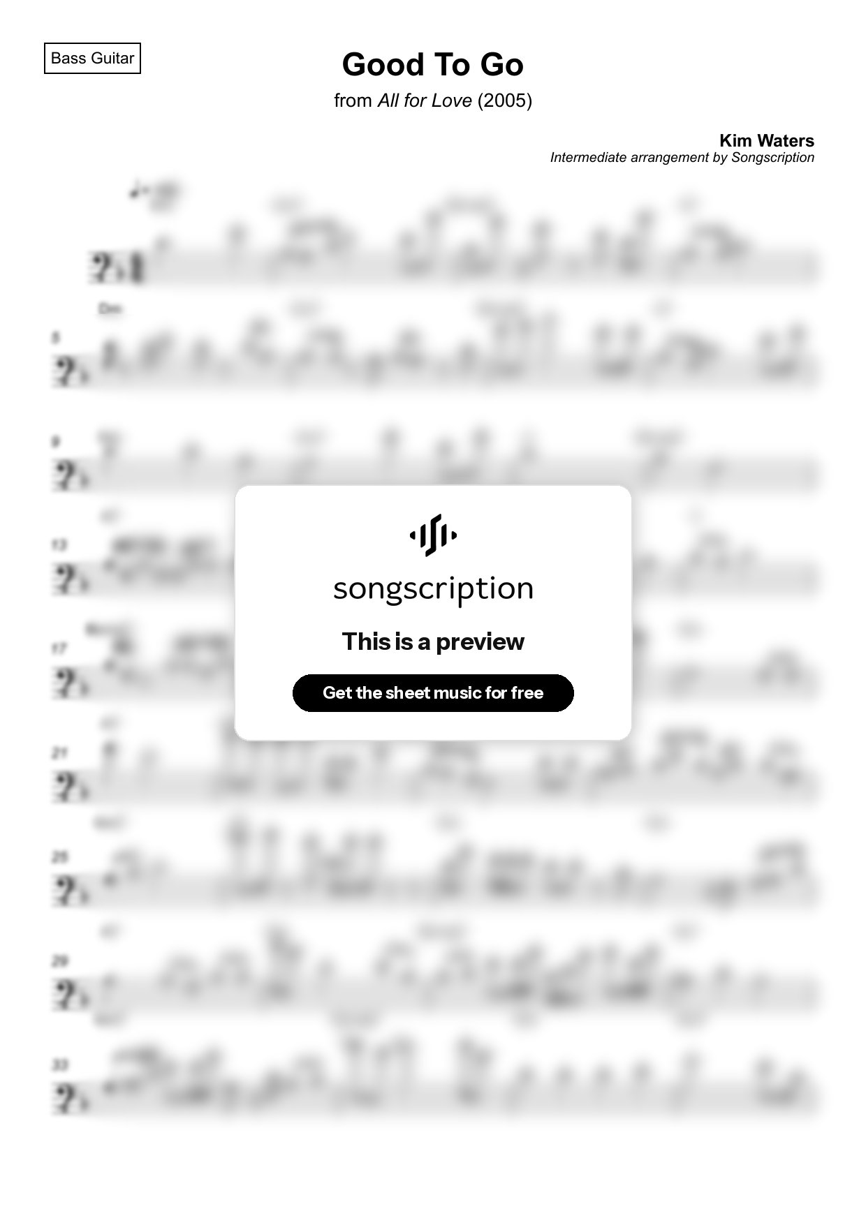 Intermediate Bass Guitar Sheet Music for "Good To Go" by Kim Waters
