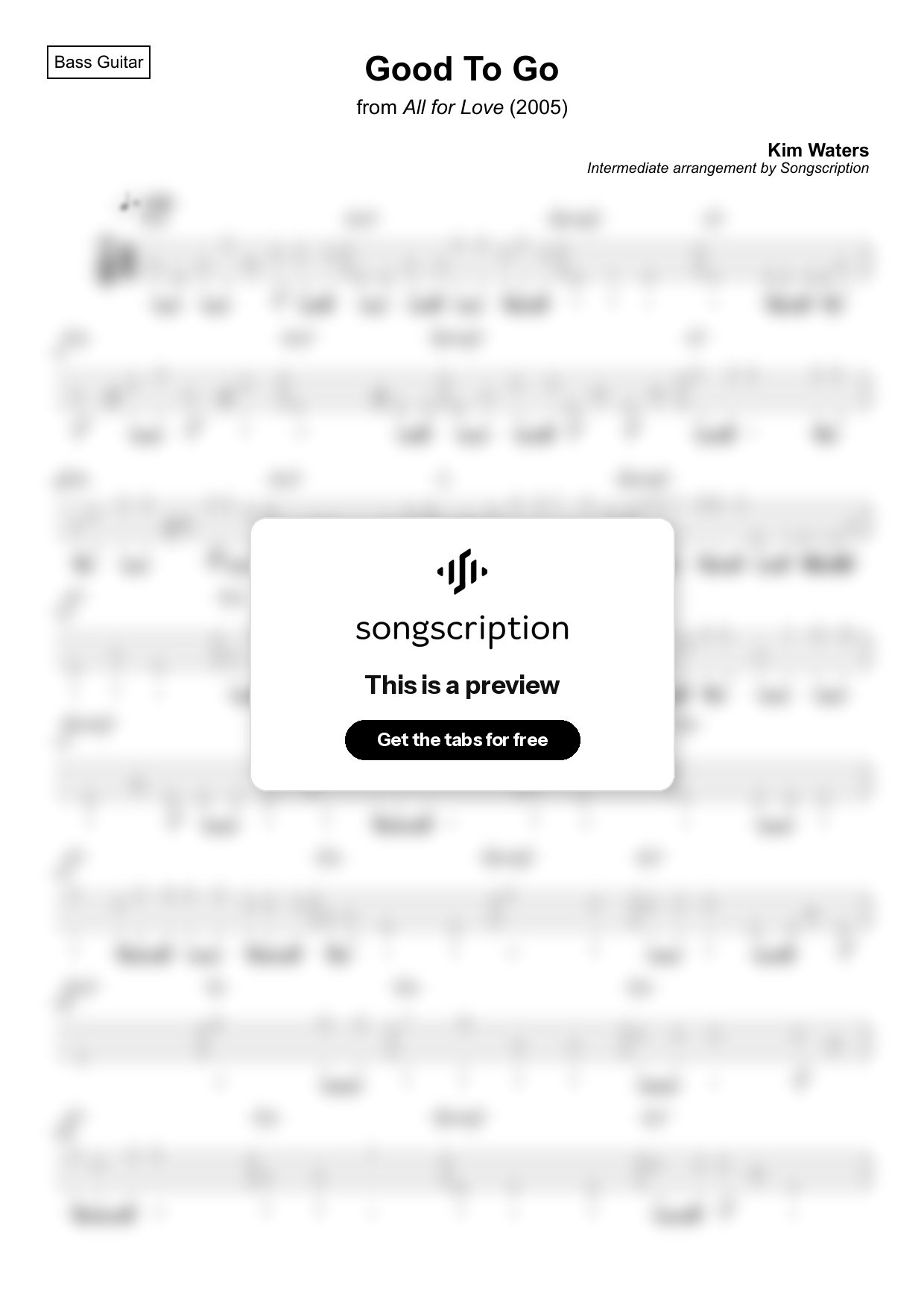 Intermediate Bass Guitar Tabs for "Good To Go" by Kim Waters