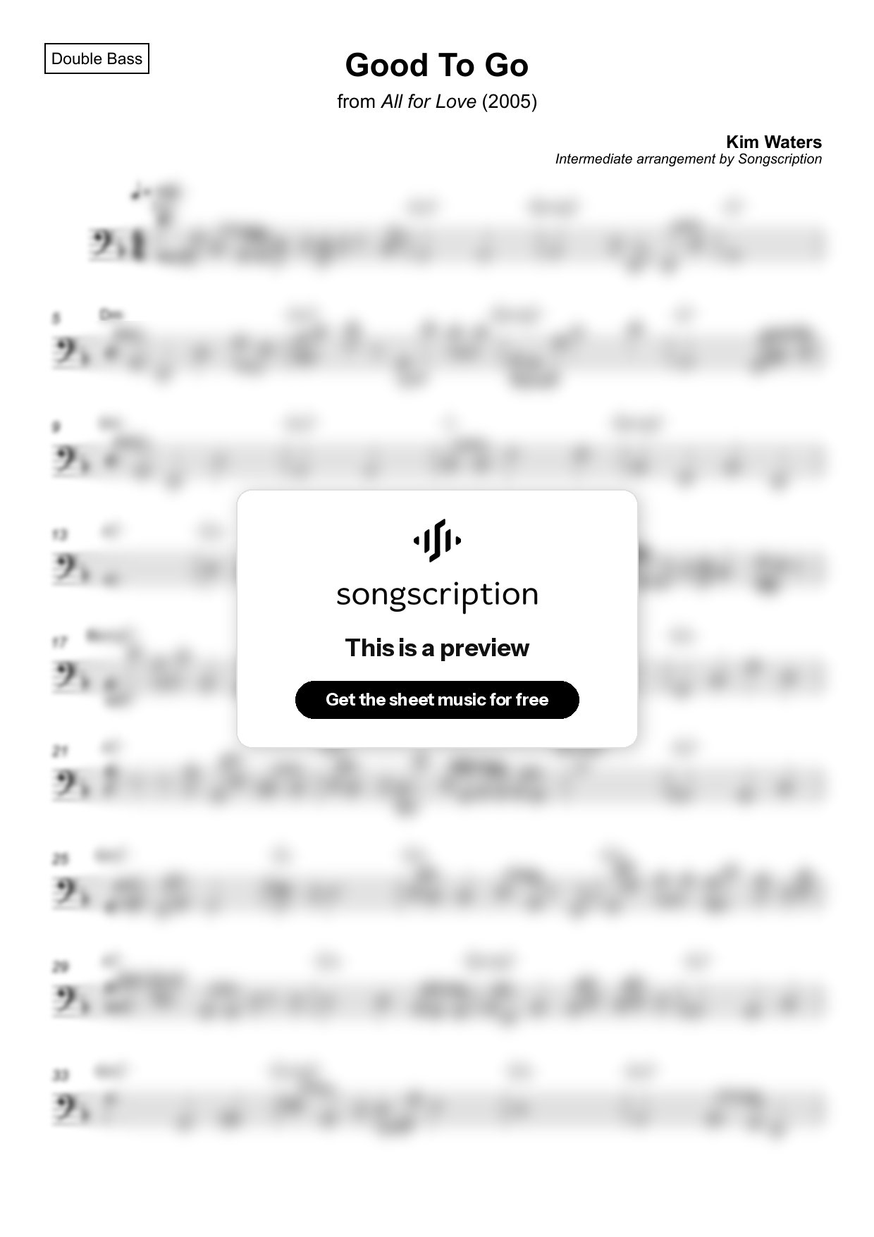 Intermediate Double Bass Sheet Music for "Good To Go" by Kim Waters