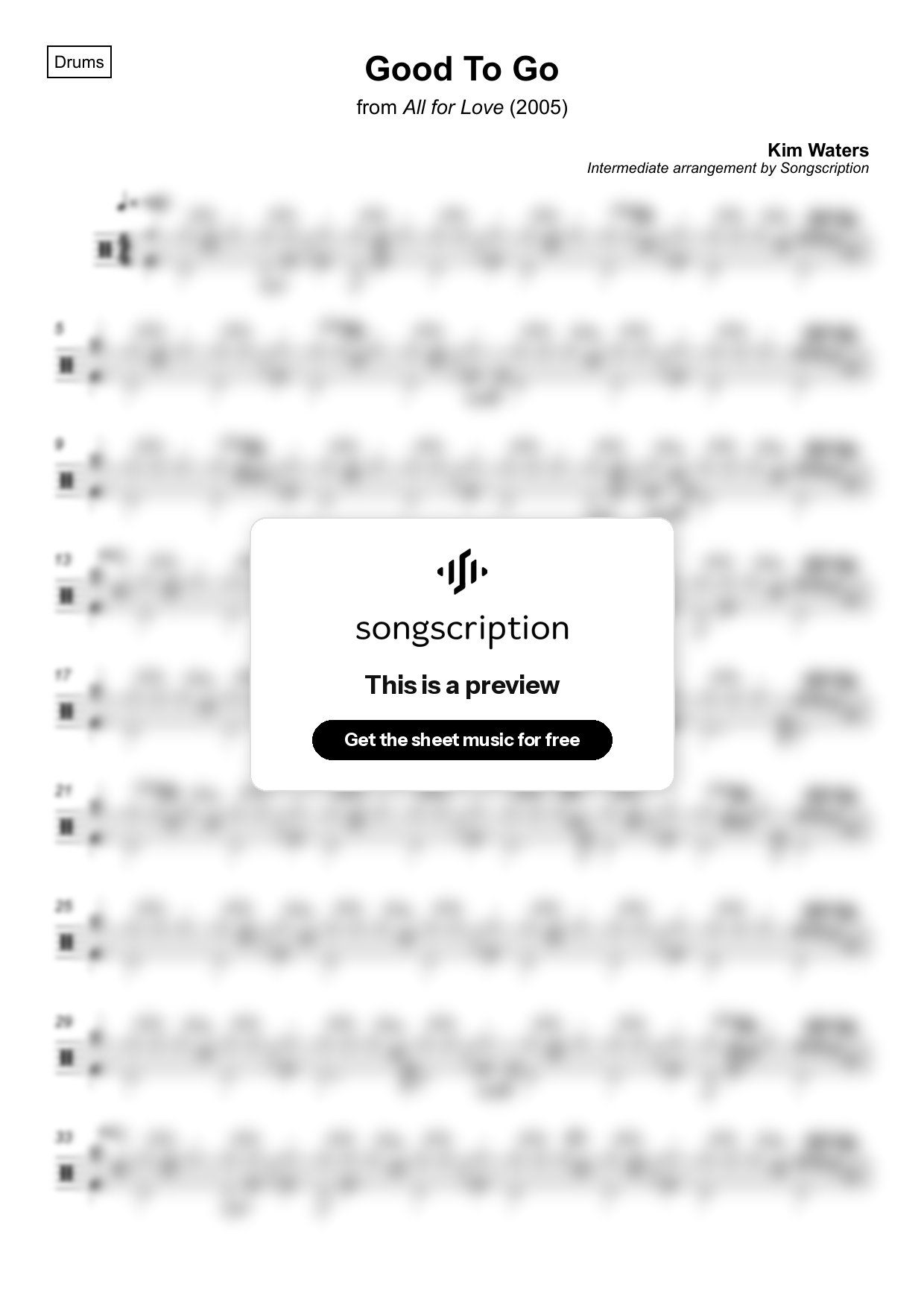 Intermediate Drums Sheet Music for "Good To Go" by Kim Waters