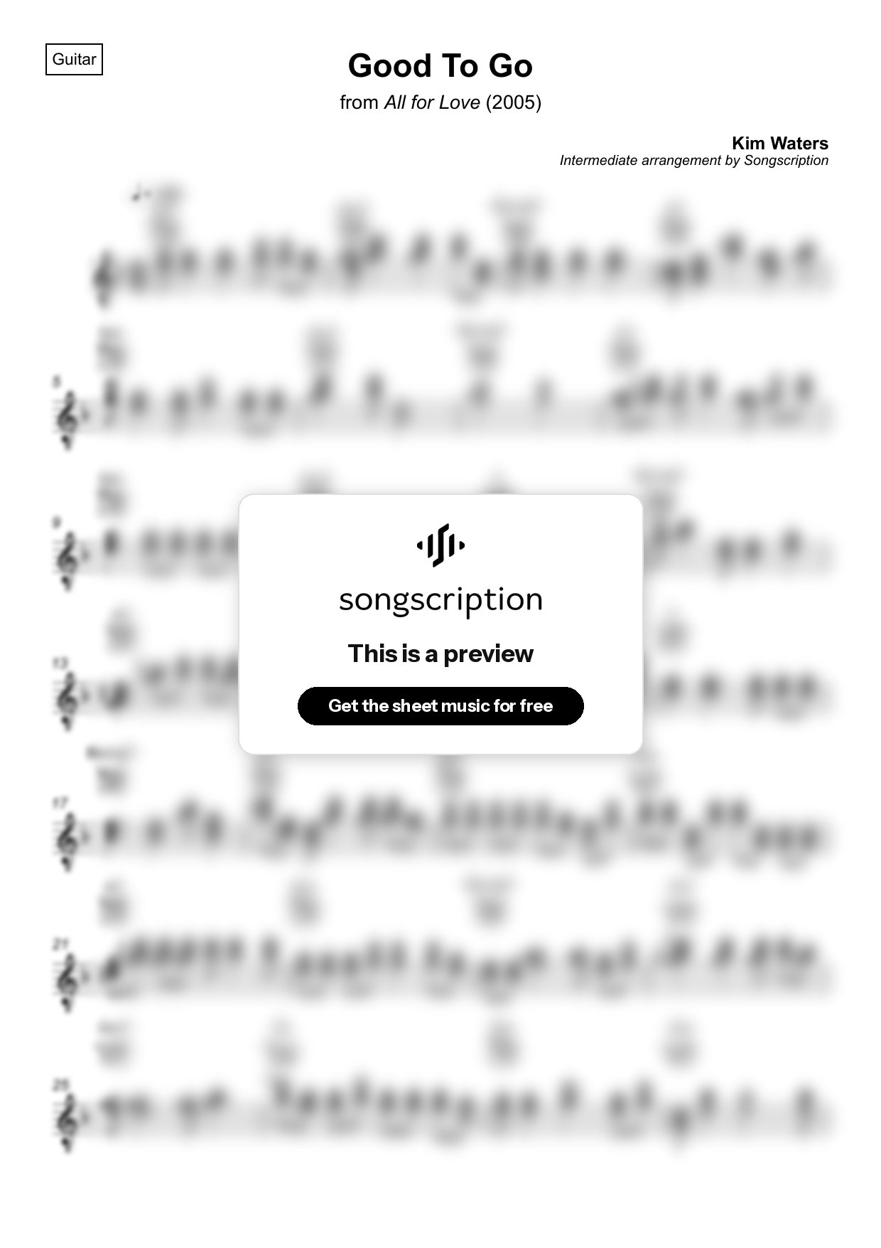 Intermediate Acoustic Guitar Sheet Music for "Good To Go" by Kim Waters