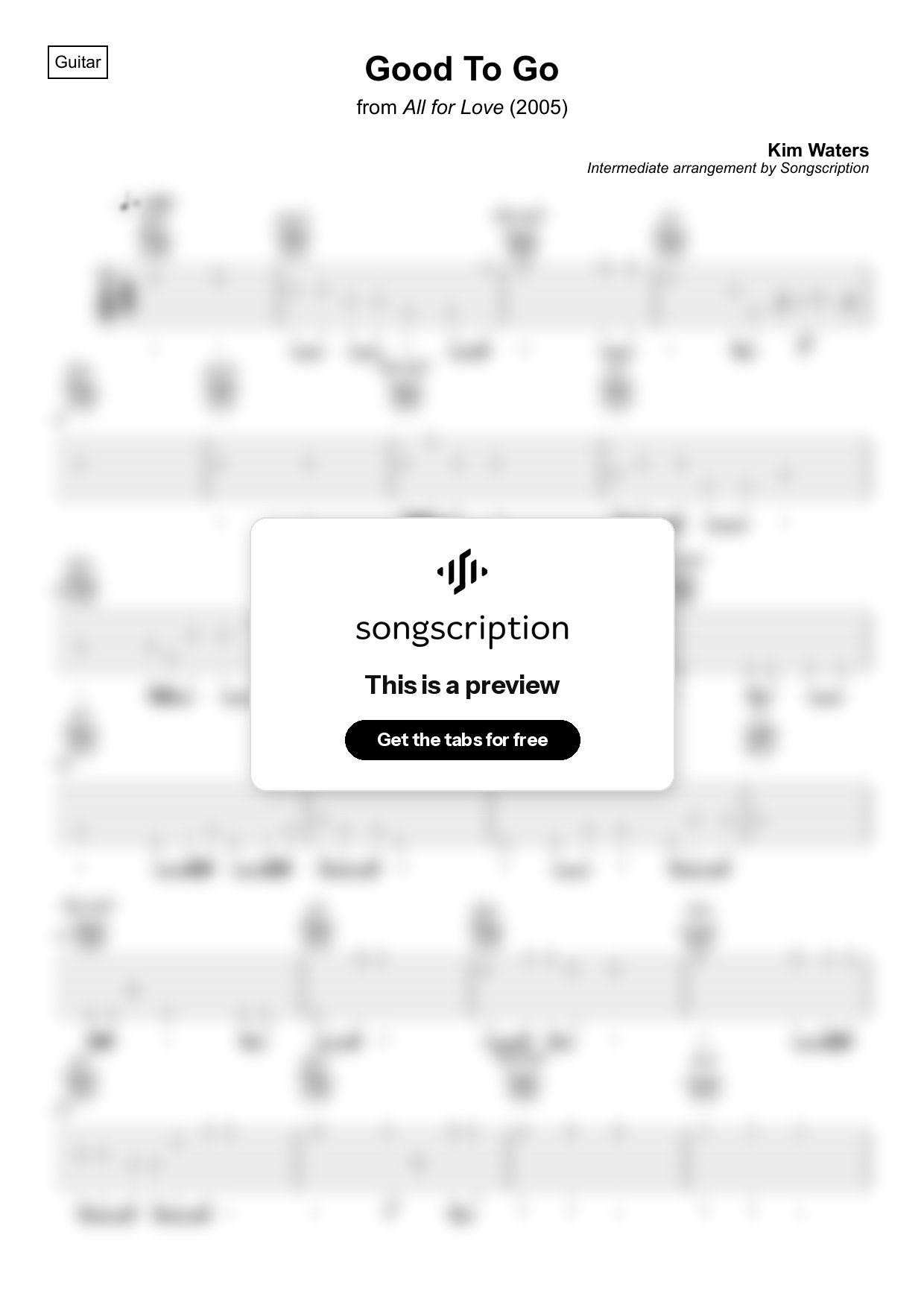 Intermediate Acoustic Guitar Tabs for "Good To Go" by Kim Waters