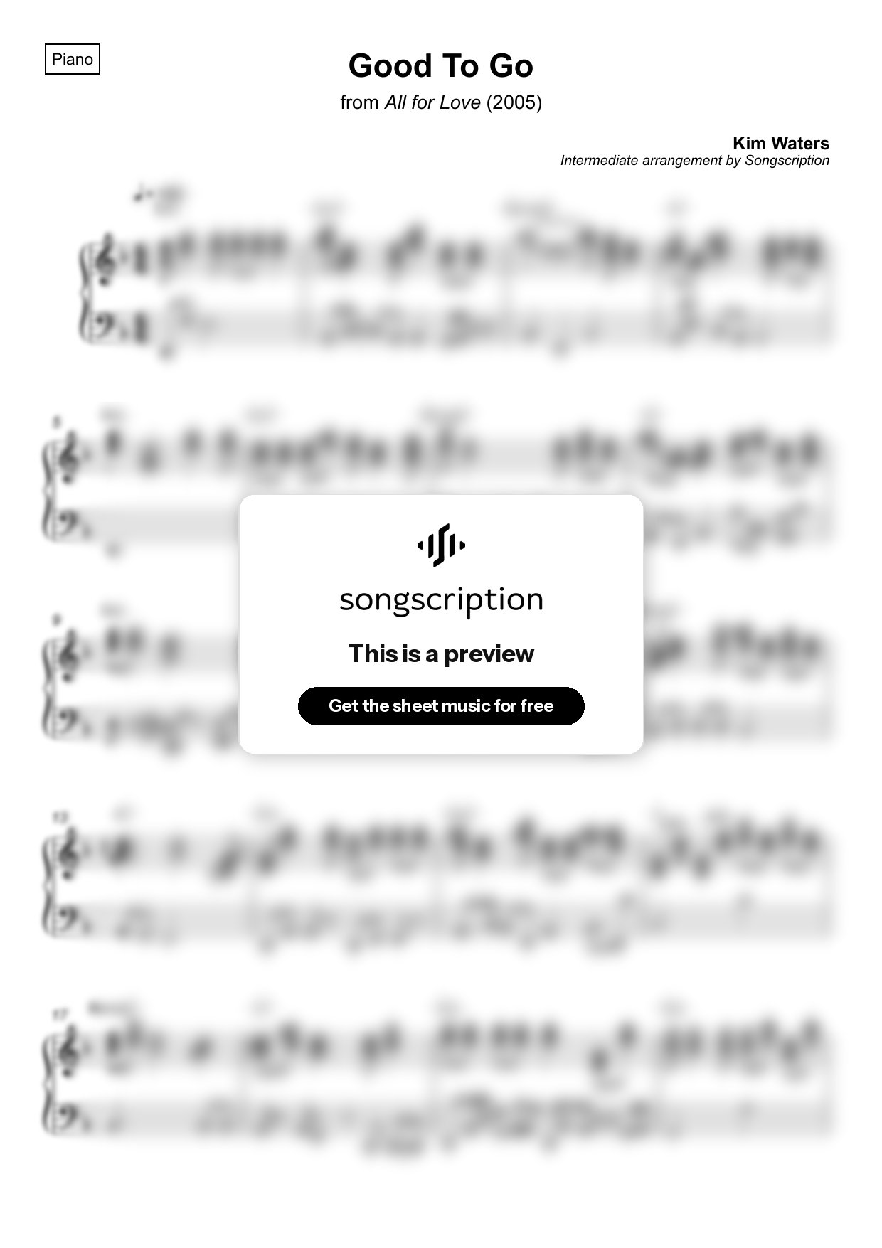 Intermediate Piano Sheet Music for "Good To Go" by Kim Waters