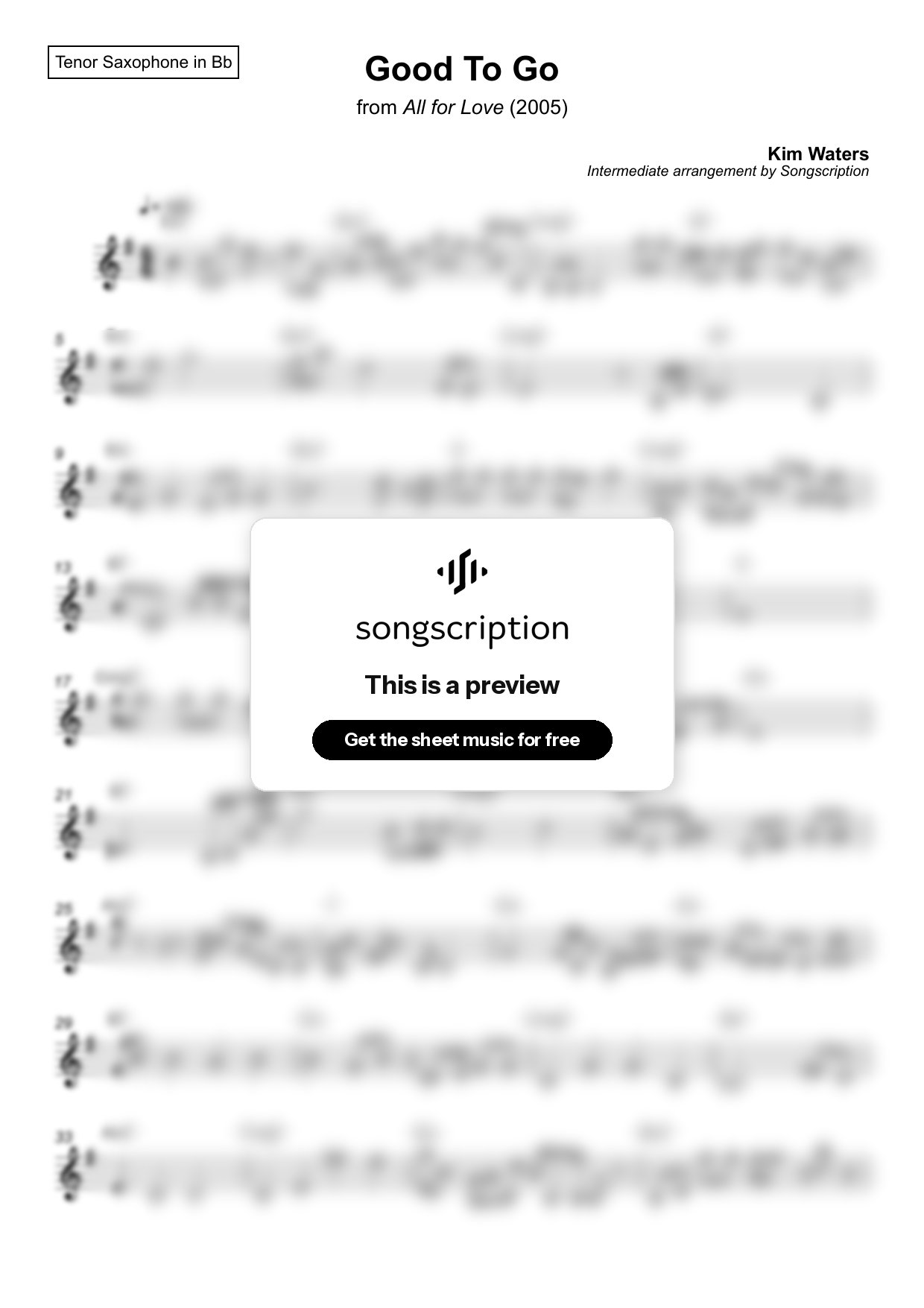Intermediate Tenor Sax Sheet Music for "Good To Go" by Kim Waters