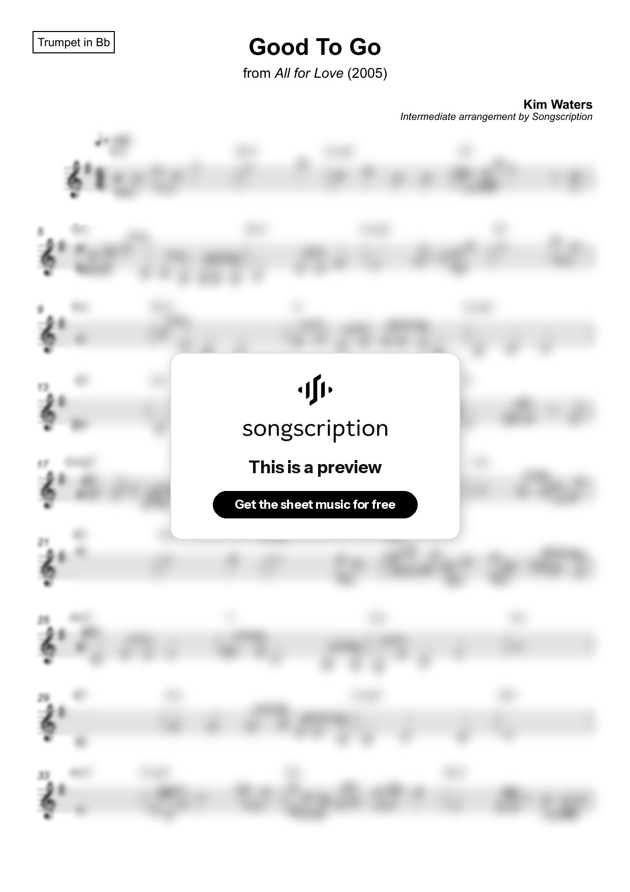 Intermediate Trumpet Sheet Music for "Good To Go" by Kim Waters
