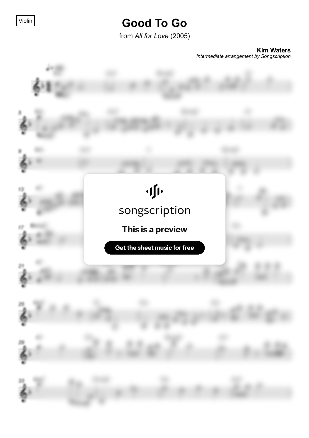 Intermediate Violin Sheet Music for "Good To Go" by Kim Waters