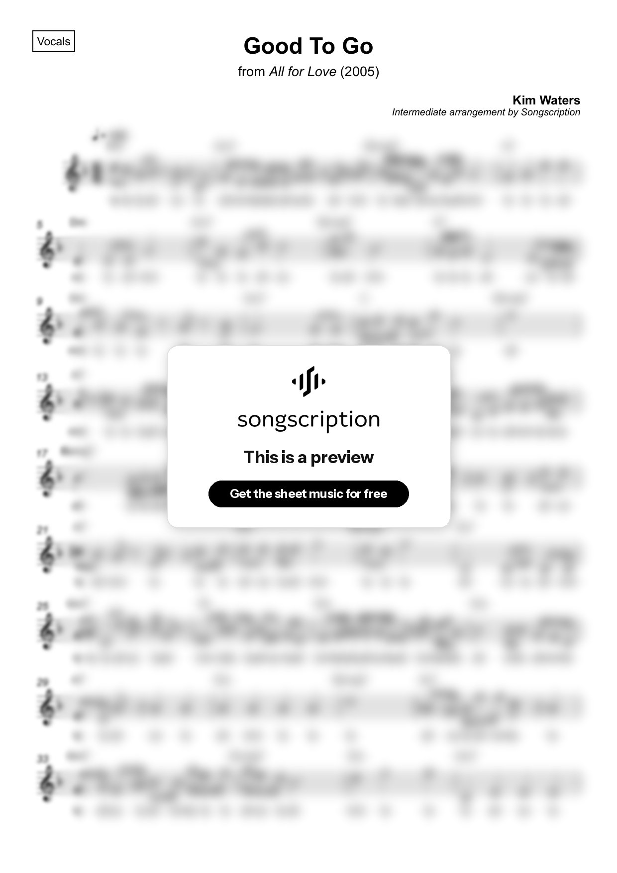 Intermediate Vocals Sheet Music for "Good To Go" by Kim Waters