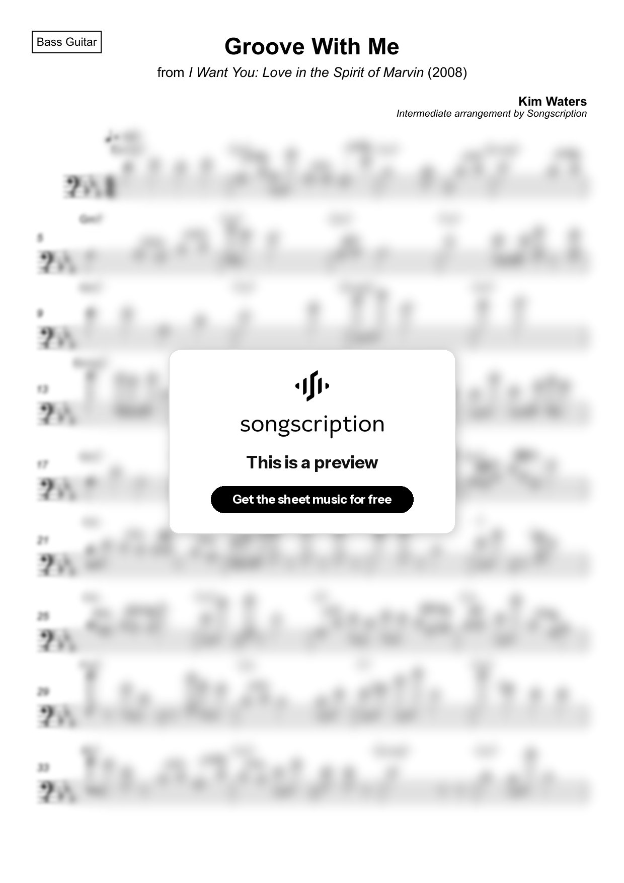 Intermediate Bass Guitar Sheet Music for "Groove With Me" by Kim Waters