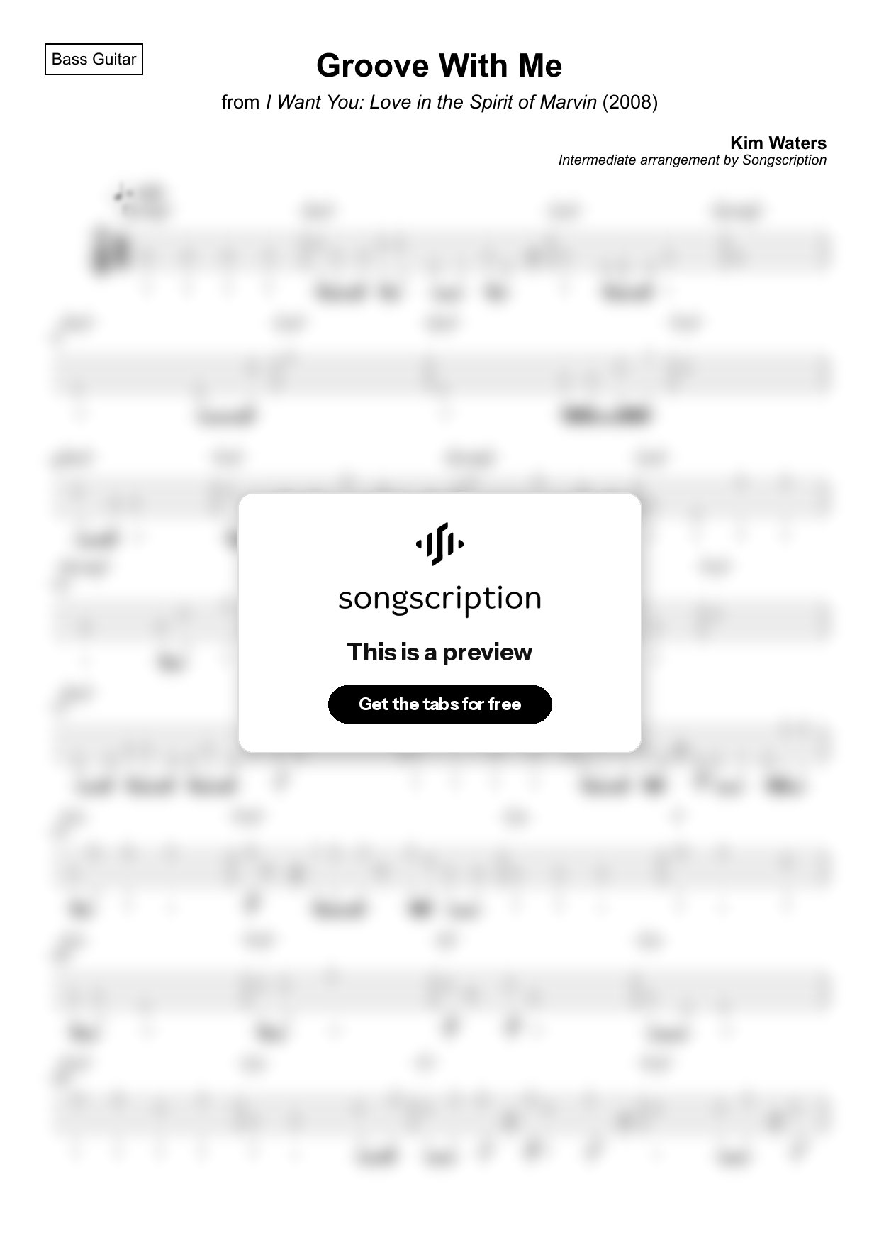 Intermediate Bass Guitar Tabs for "Groove With Me" by Kim Waters