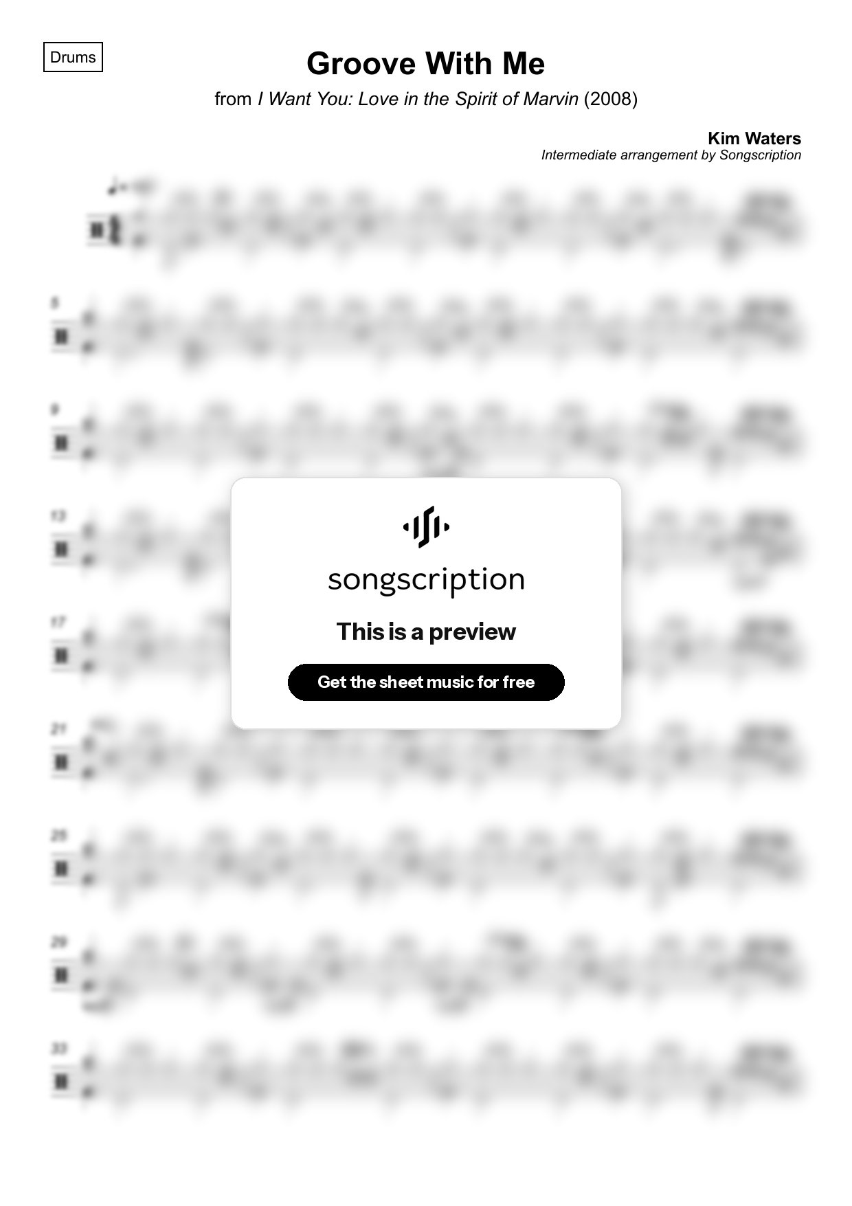 Intermediate Drums Sheet Music for "Groove With Me" by Kim Waters