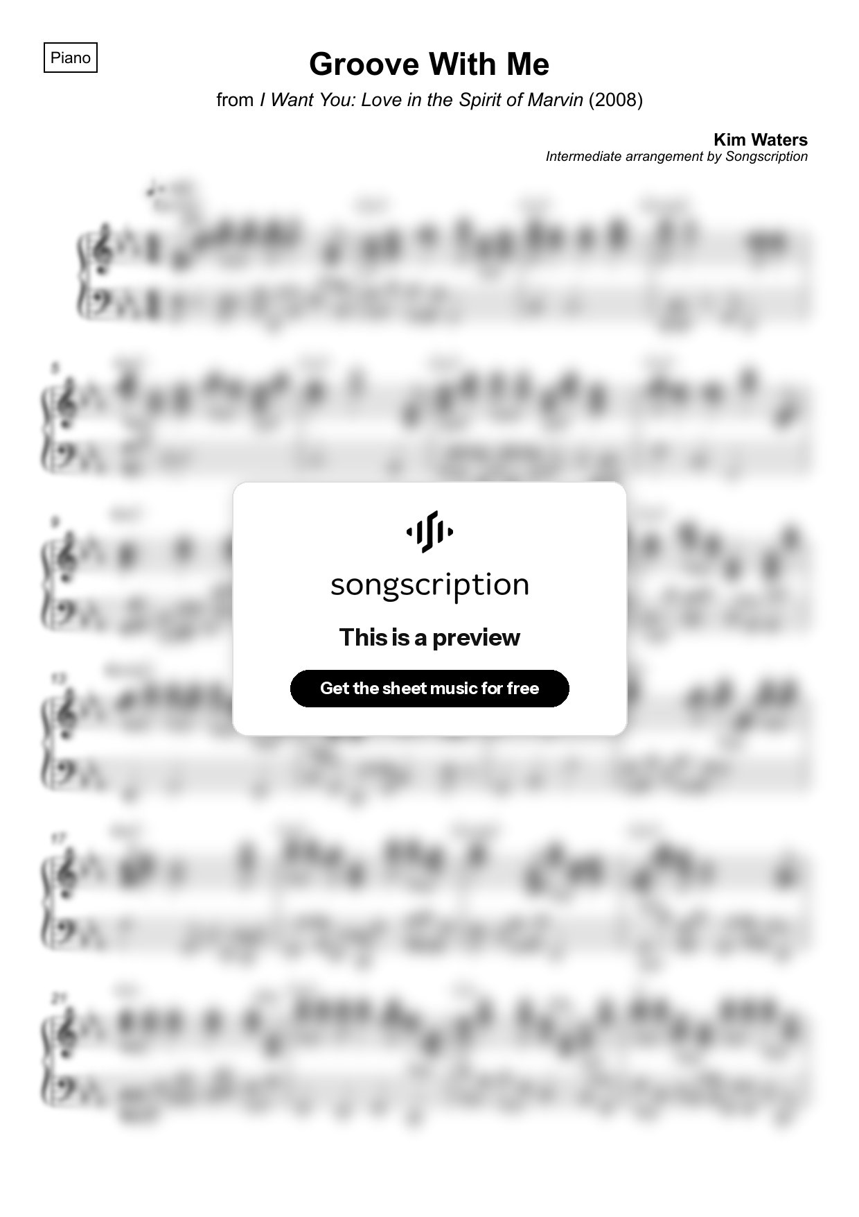 Intermediate Piano Sheet Music for "Groove With Me" by Kim Waters