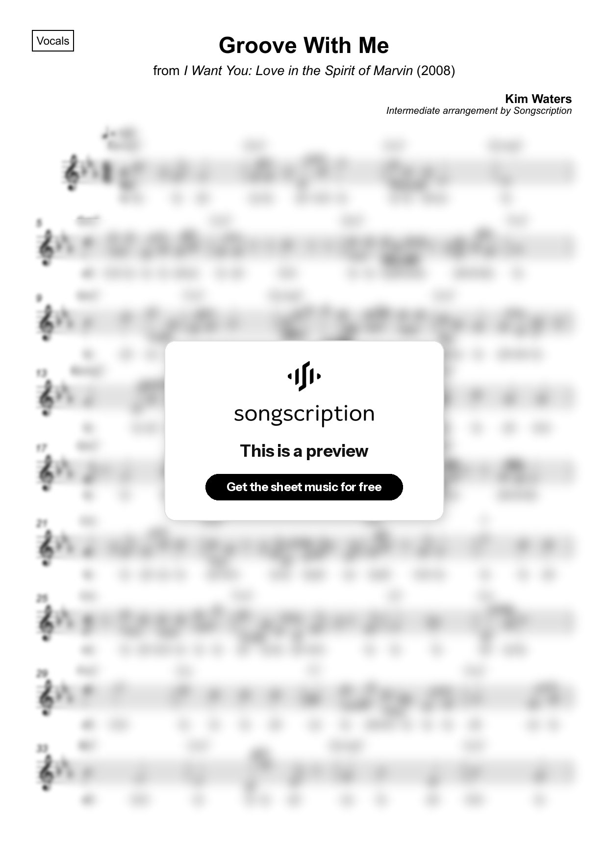 Intermediate Vocals Sheet Music for "Groove With Me" by Kim Waters
