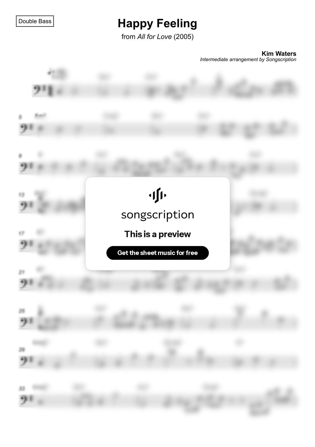 Intermediate Double Bass Sheet Music for "Happy Feeling" by Kim Waters