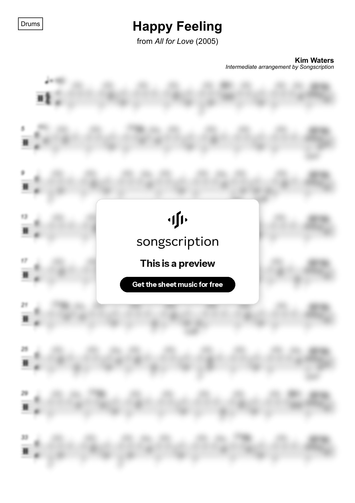 Intermediate Drums Sheet Music for "Happy Feeling" by Kim Waters