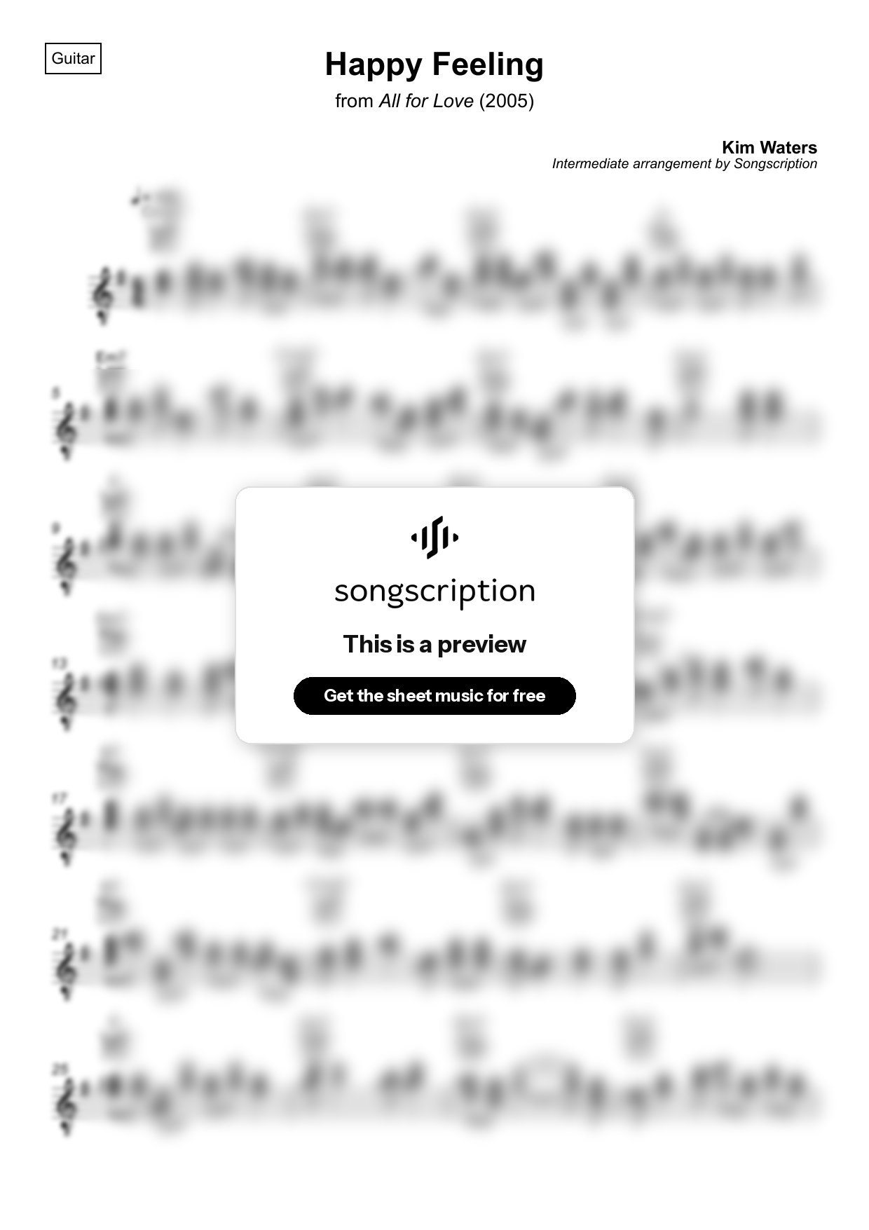 Intermediate Acoustic Guitar Sheet Music for "Happy Feeling" by Kim Waters
