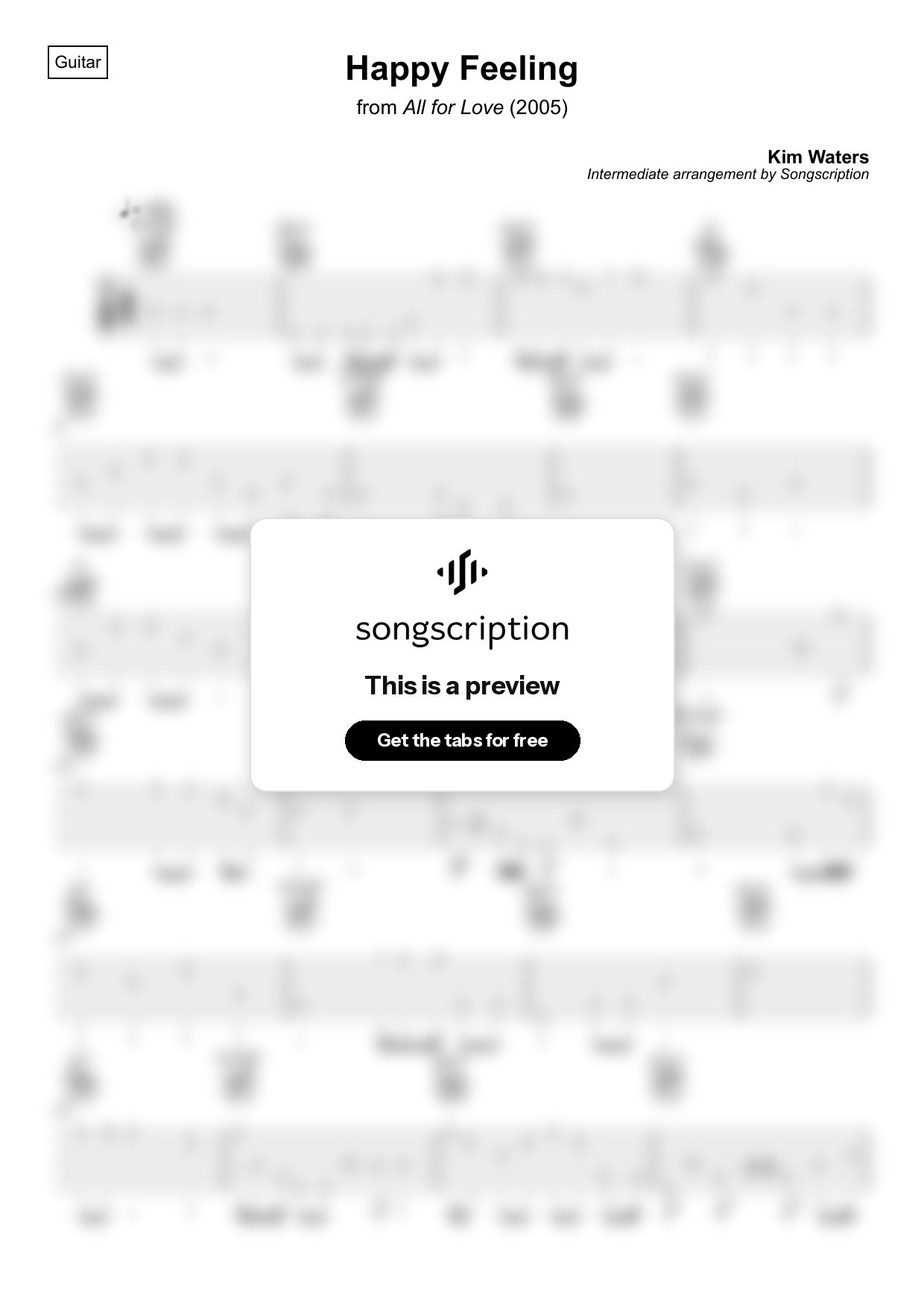 Intermediate Acoustic Guitar Tabs for "Happy Feeling" by Kim Waters