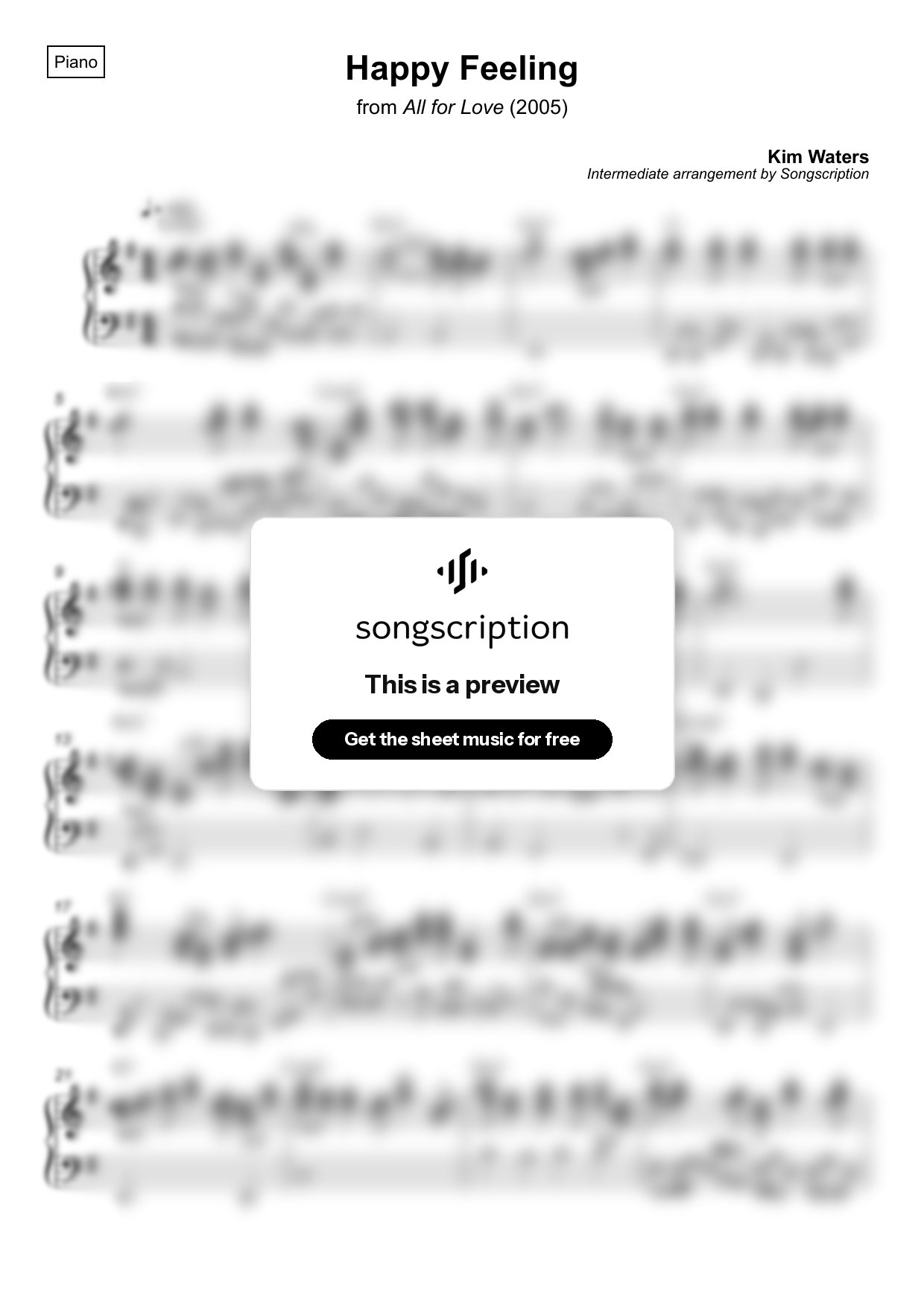 Intermediate Piano Sheet Music for "Happy Feeling" by Kim Waters