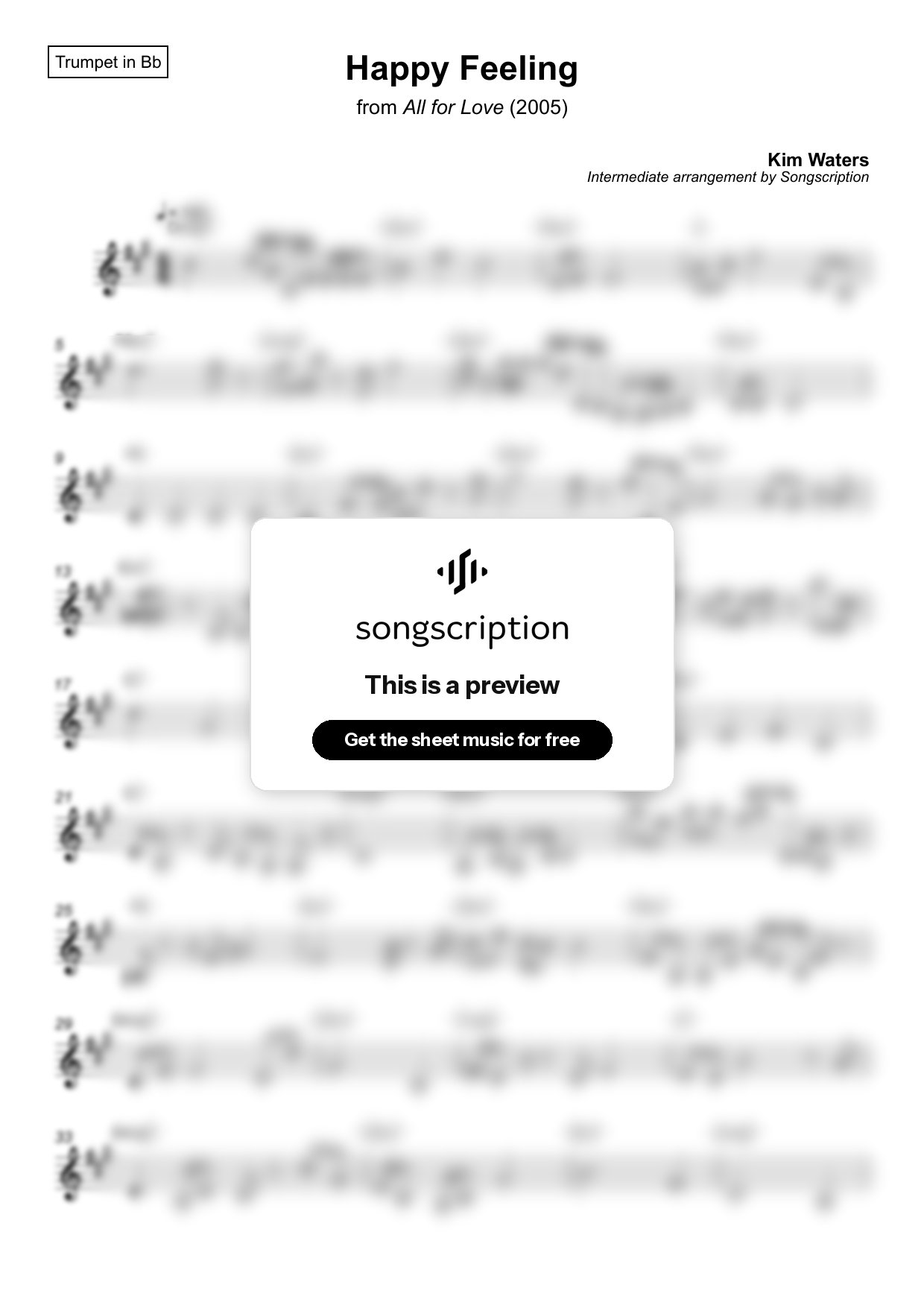Intermediate Trumpet Sheet Music for "Happy Feeling" by Kim Waters