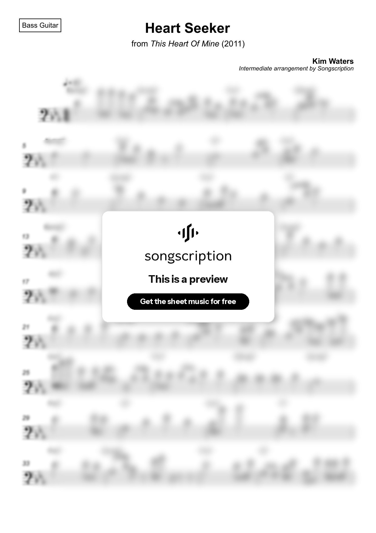 Intermediate Bass Guitar Sheet Music for "Heart Seeker" by Kim Waters