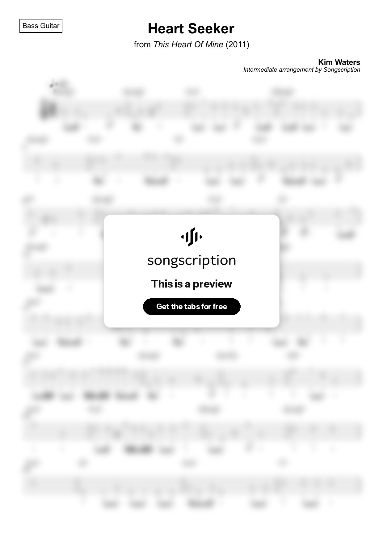 Intermediate Bass Guitar Tabs for "Heart Seeker" by Kim Waters