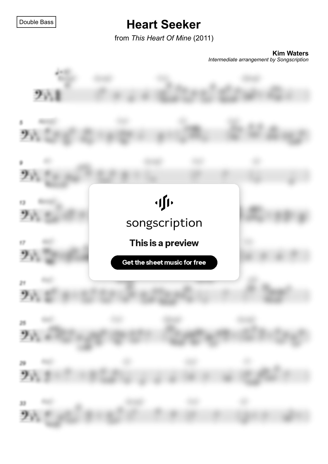 Intermediate Double Bass Sheet Music for "Heart Seeker" by Kim Waters