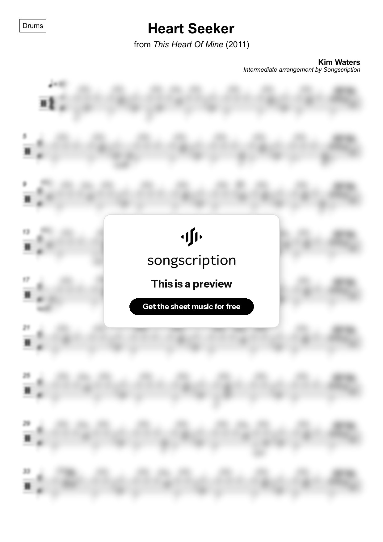 Intermediate Drums Sheet Music for "Heart Seeker" by Kim Waters