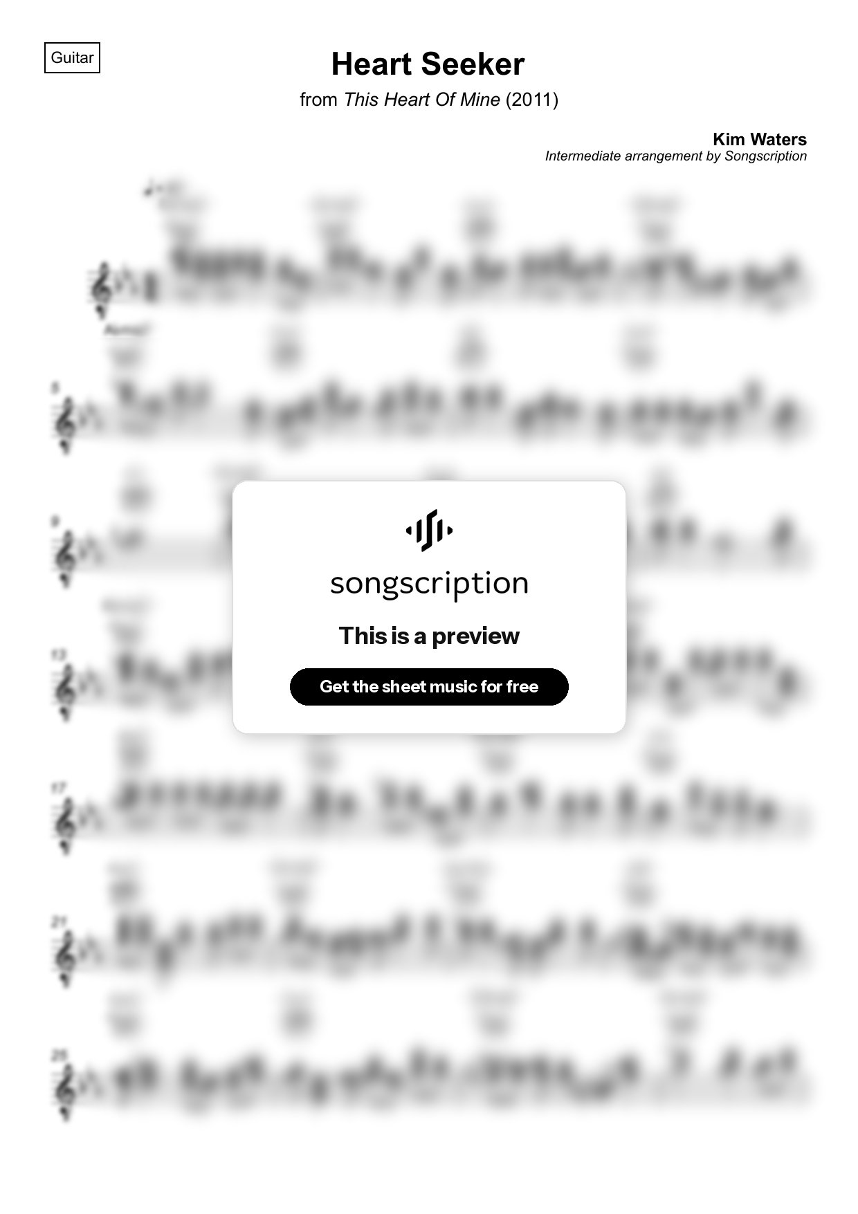Intermediate Acoustic Guitar Sheet Music for "Heart Seeker" by Kim Waters