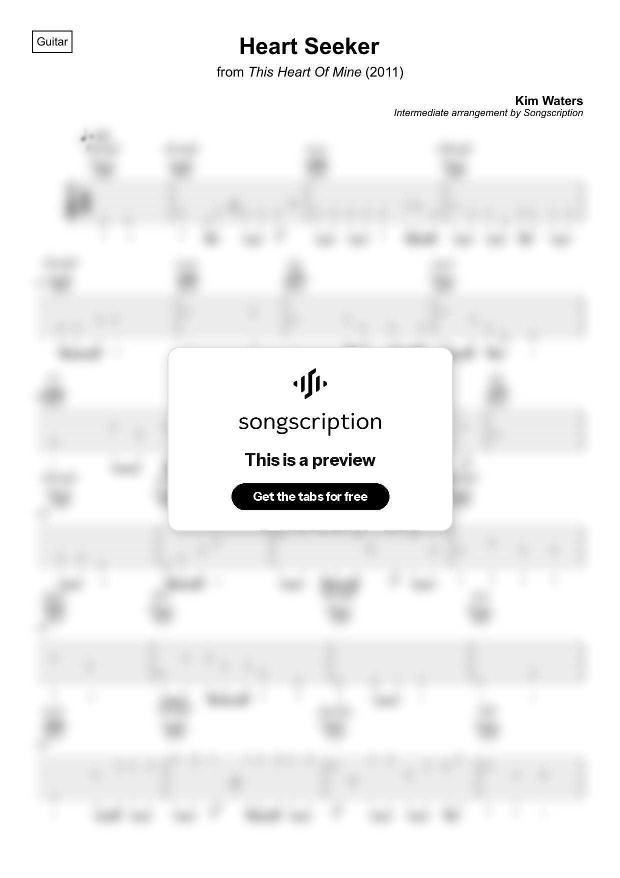 Intermediate Acoustic Guitar Tabs for "Heart Seeker" by Kim Waters
