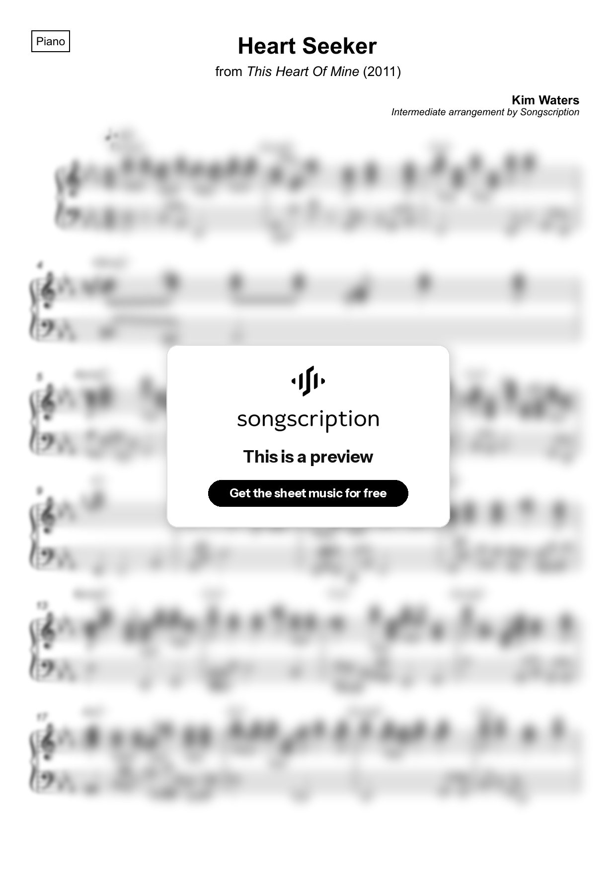 Intermediate Piano Sheet Music for "Heart Seeker" by Kim Waters