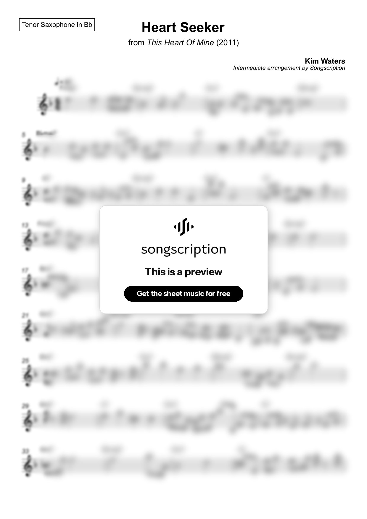 Intermediate Tenor Sax Sheet Music for "Heart Seeker" by Kim Waters