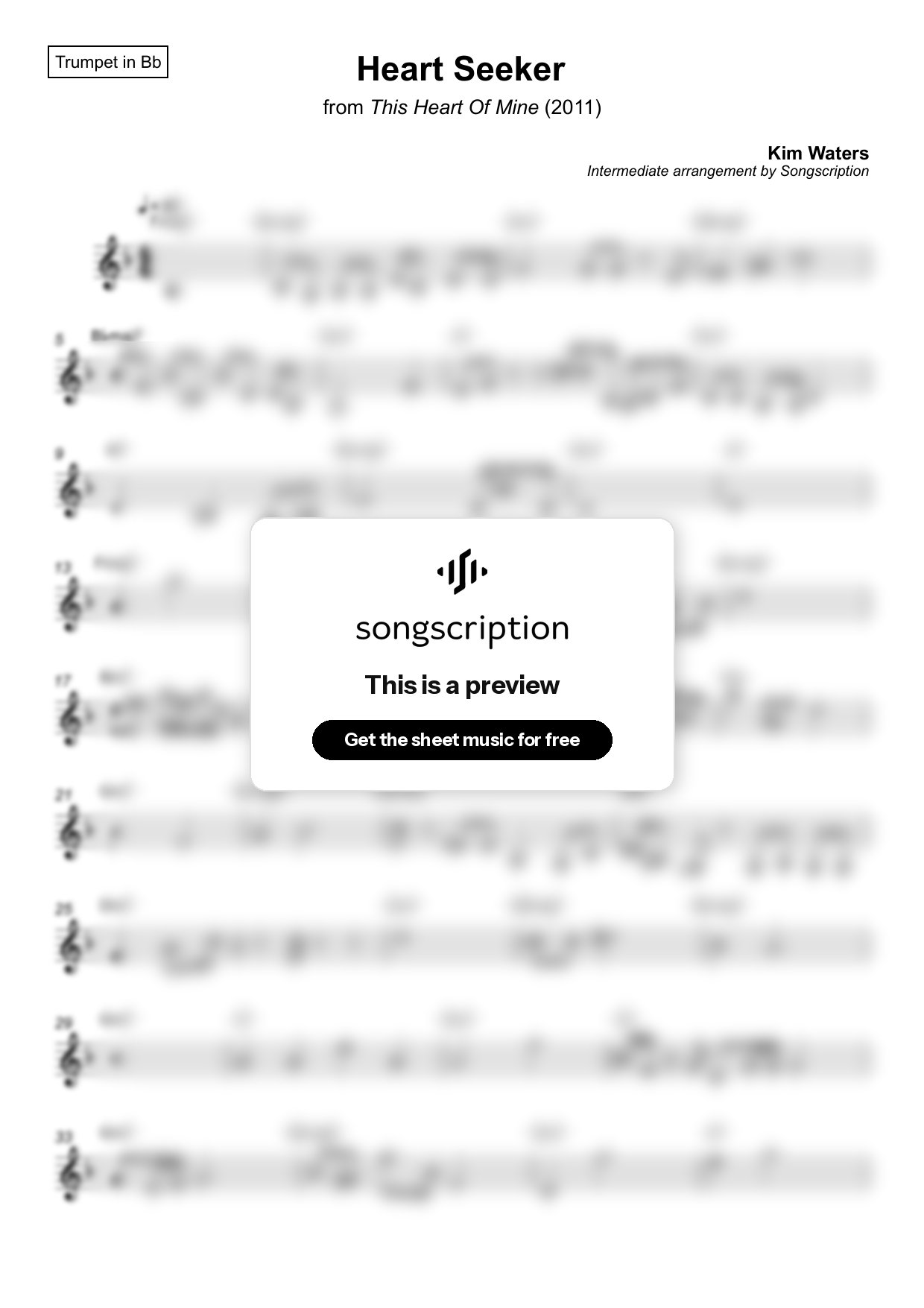Intermediate Trumpet Sheet Music for "Heart Seeker" by Kim Waters