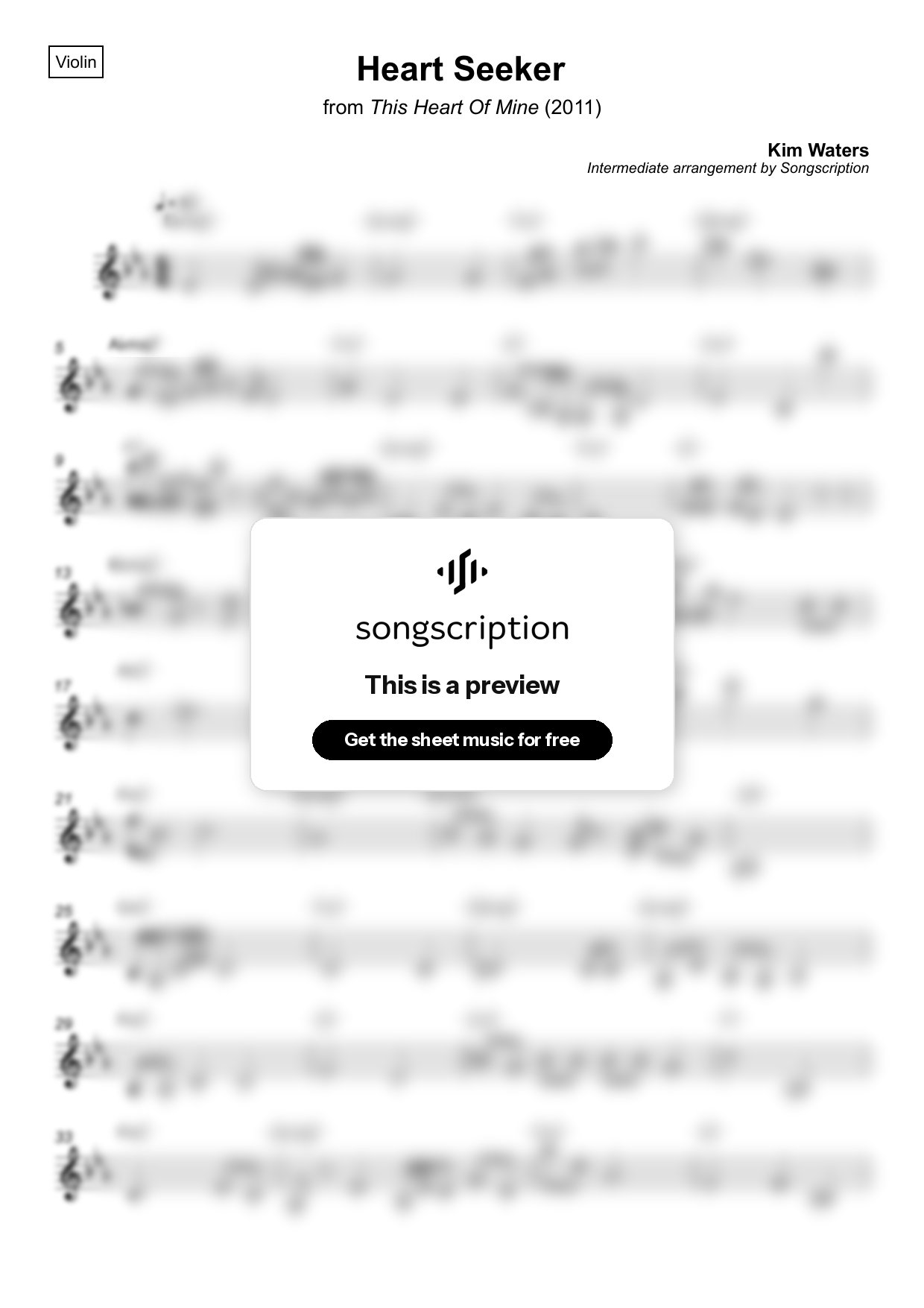 Intermediate Violin Sheet Music for "Heart Seeker" by Kim Waters
