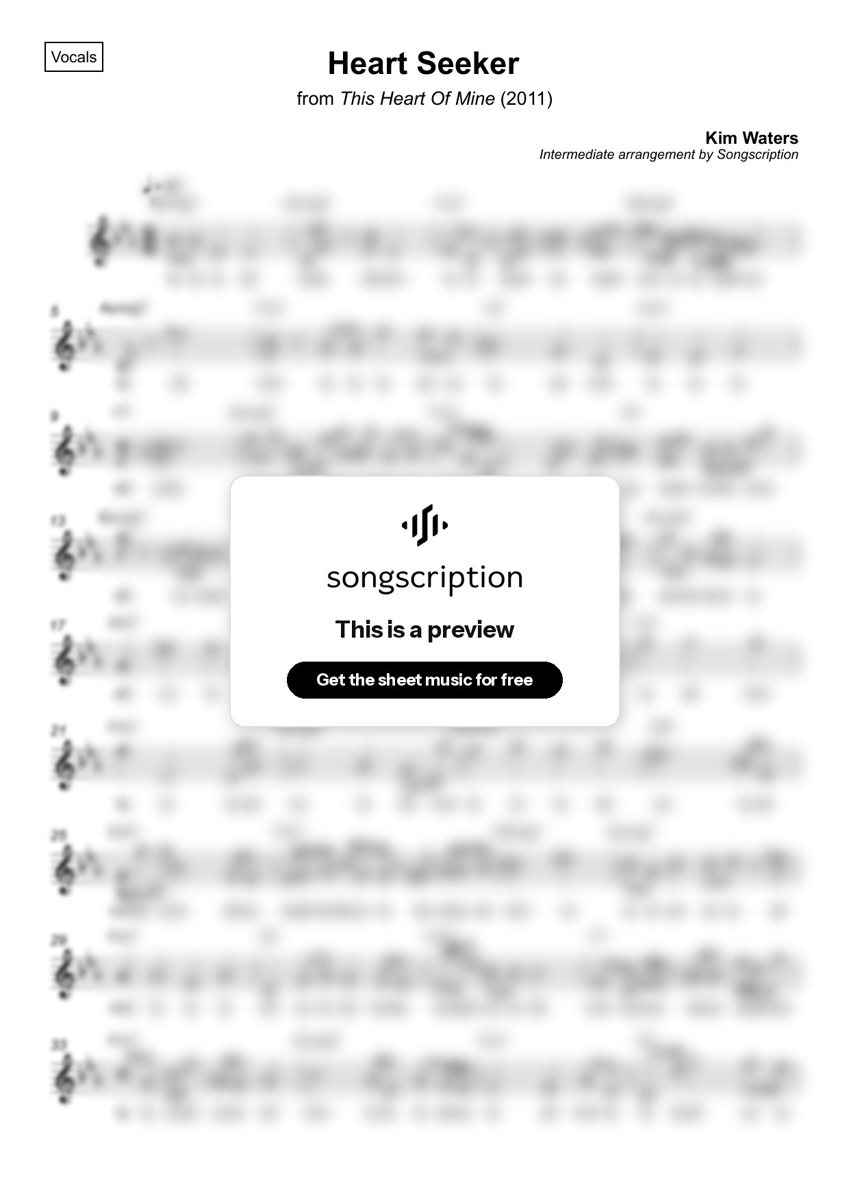 Intermediate Vocals Sheet Music for "Heart Seeker" by Kim Waters