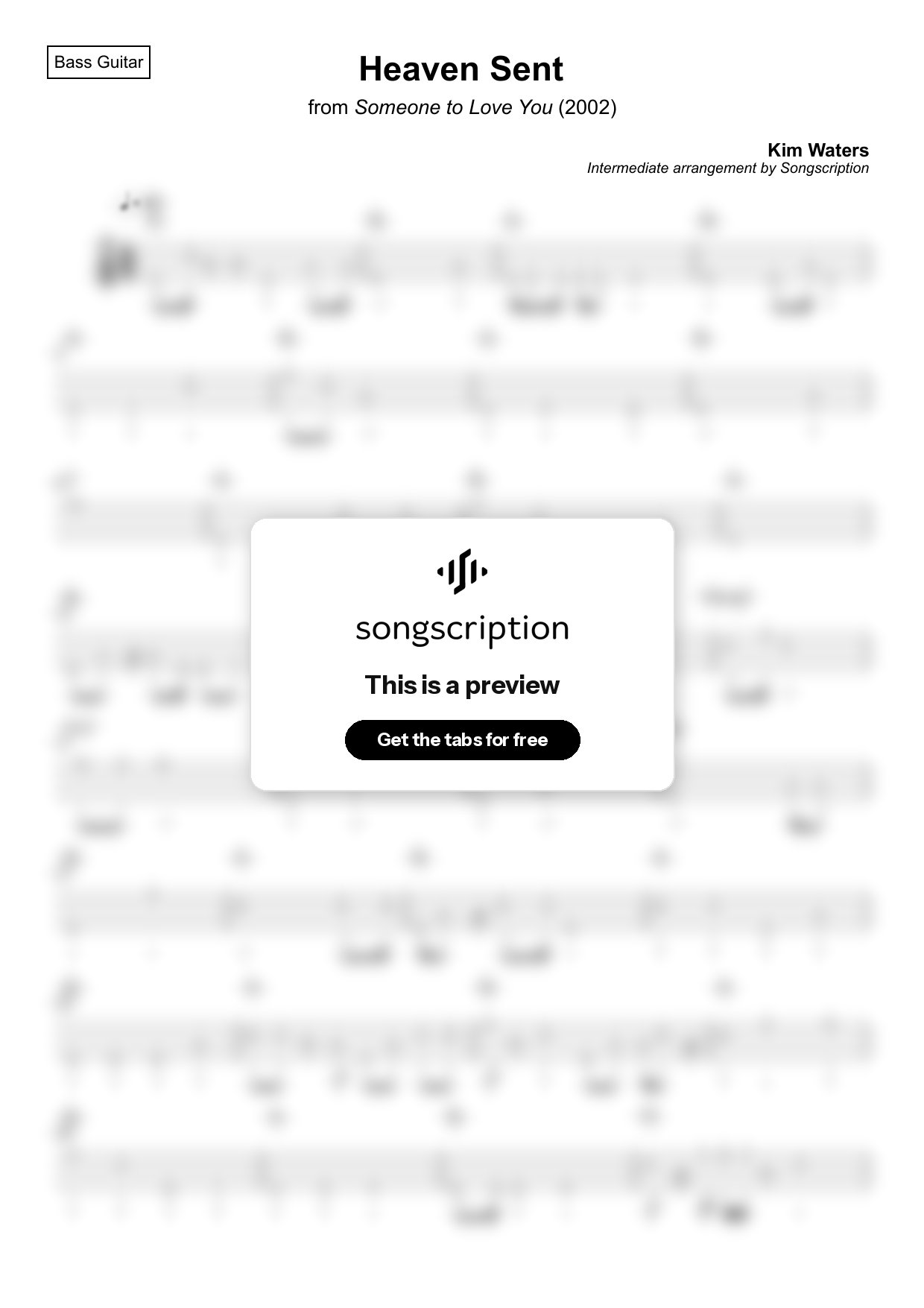 Intermediate Bass Guitar Tabs for "Heaven Sent" by Kim Waters