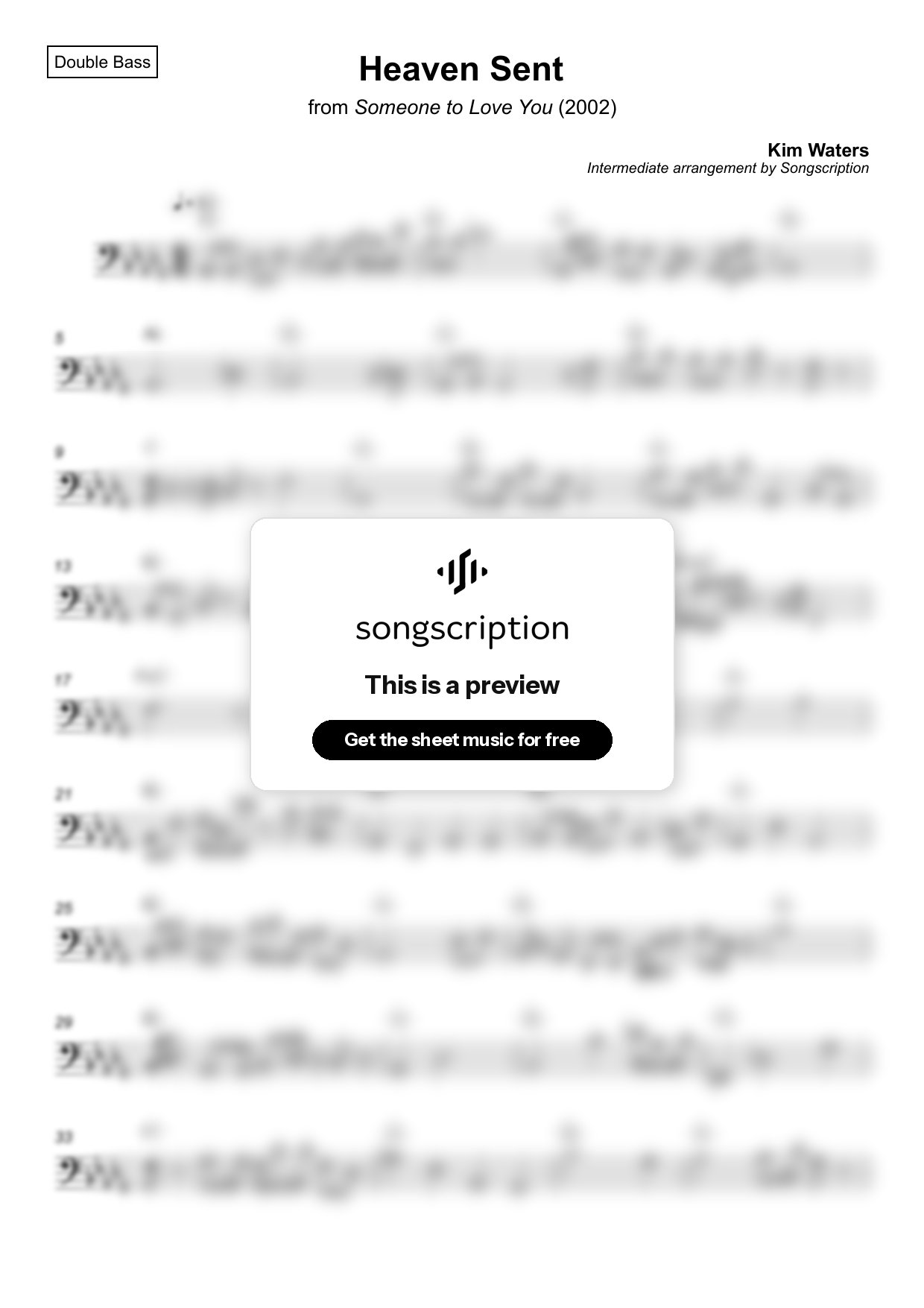 Intermediate Double Bass Sheet Music for "Heaven Sent" by Kim Waters