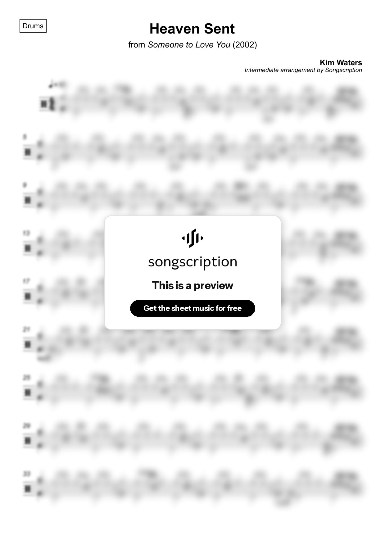 Intermediate Drums Sheet Music for "Heaven Sent" by Kim Waters
