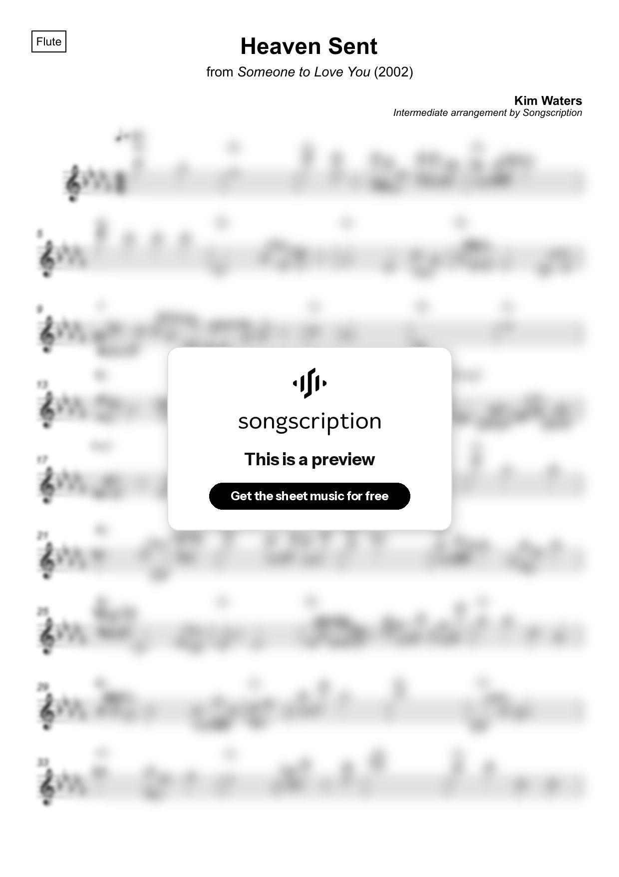 Intermediate Flute Sheet Music for "Heaven Sent" by Kim Waters