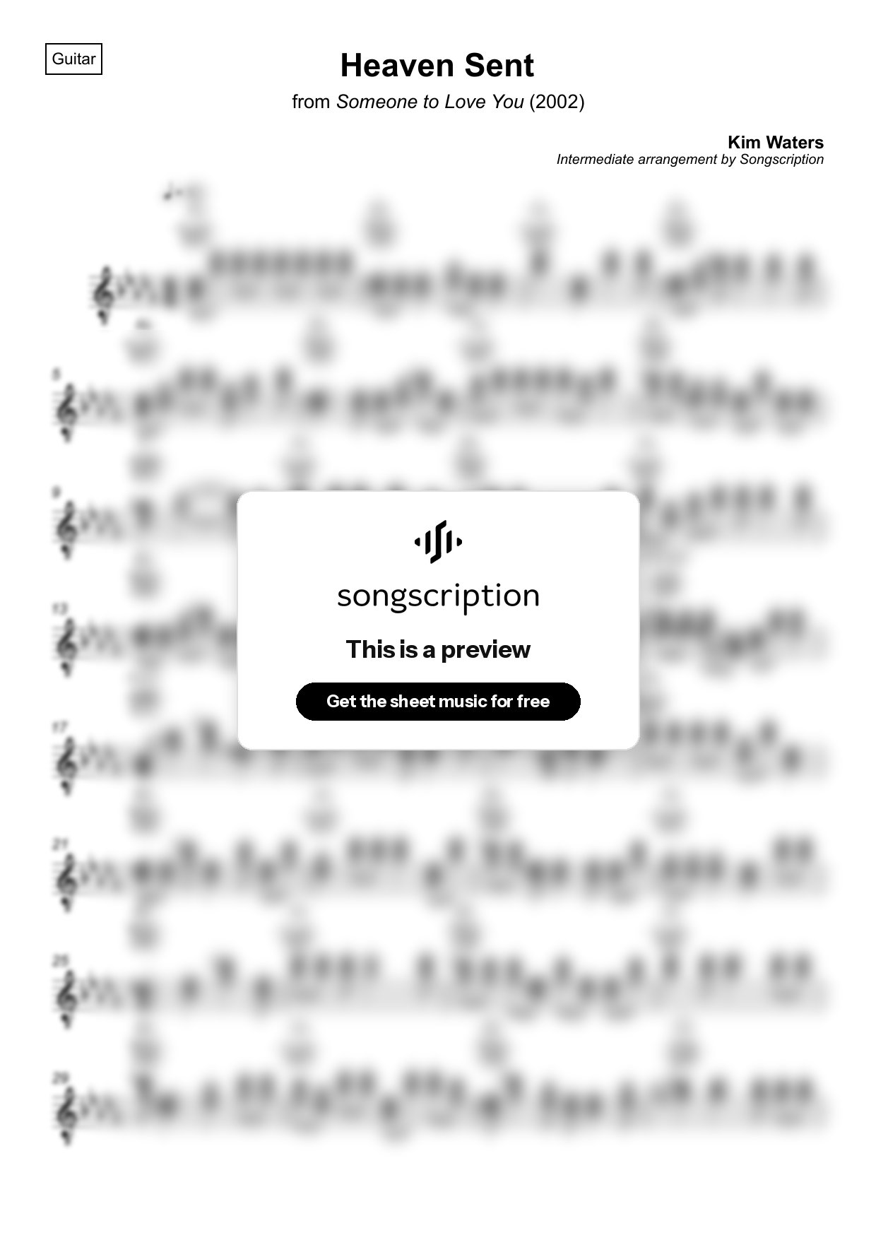 Intermediate Acoustic Guitar Sheet Music for "Heaven Sent" by Kim Waters